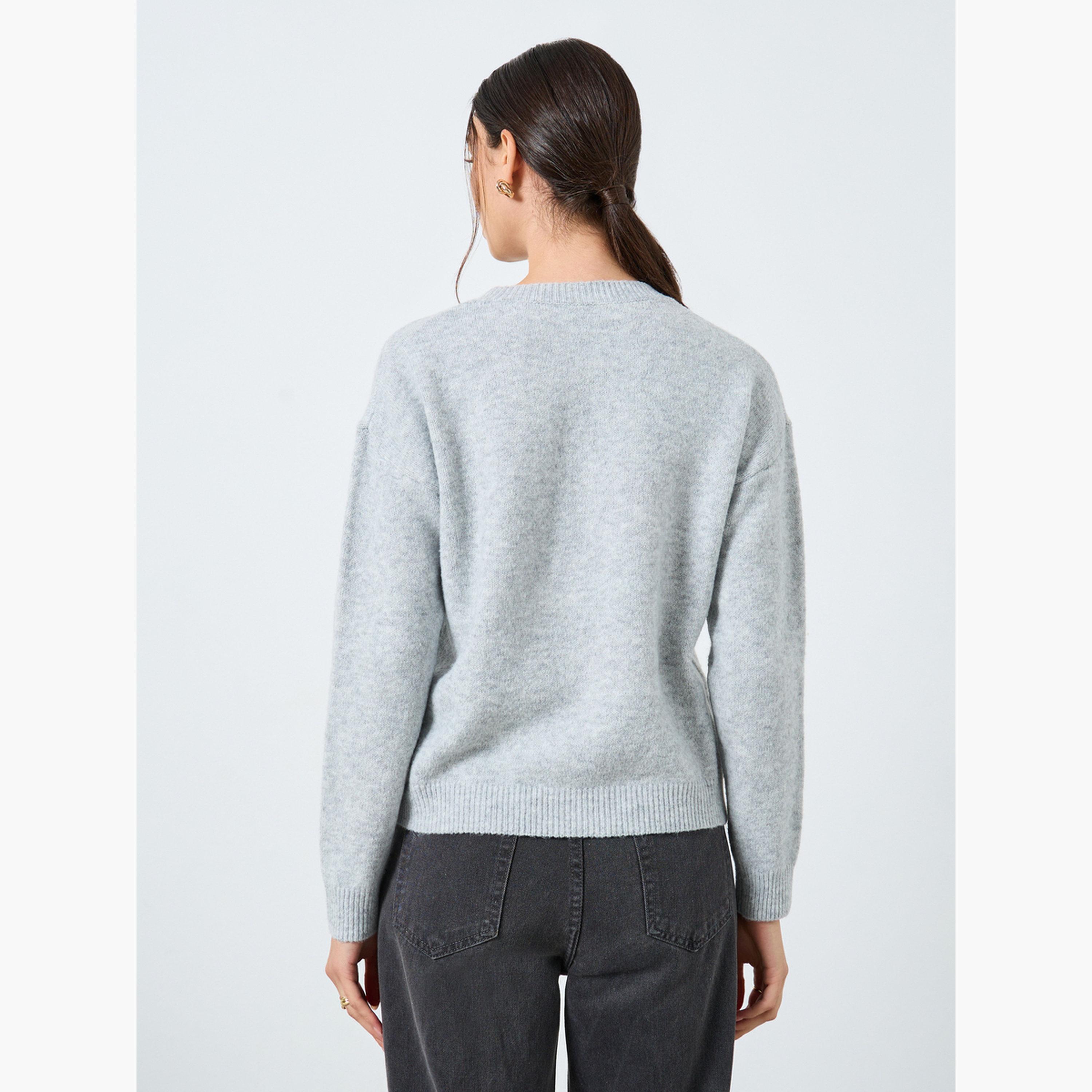 Take Two Grey Floral Applique Knit Sweater-women-clothing-cardigansandjumpers-jumpers-image-3