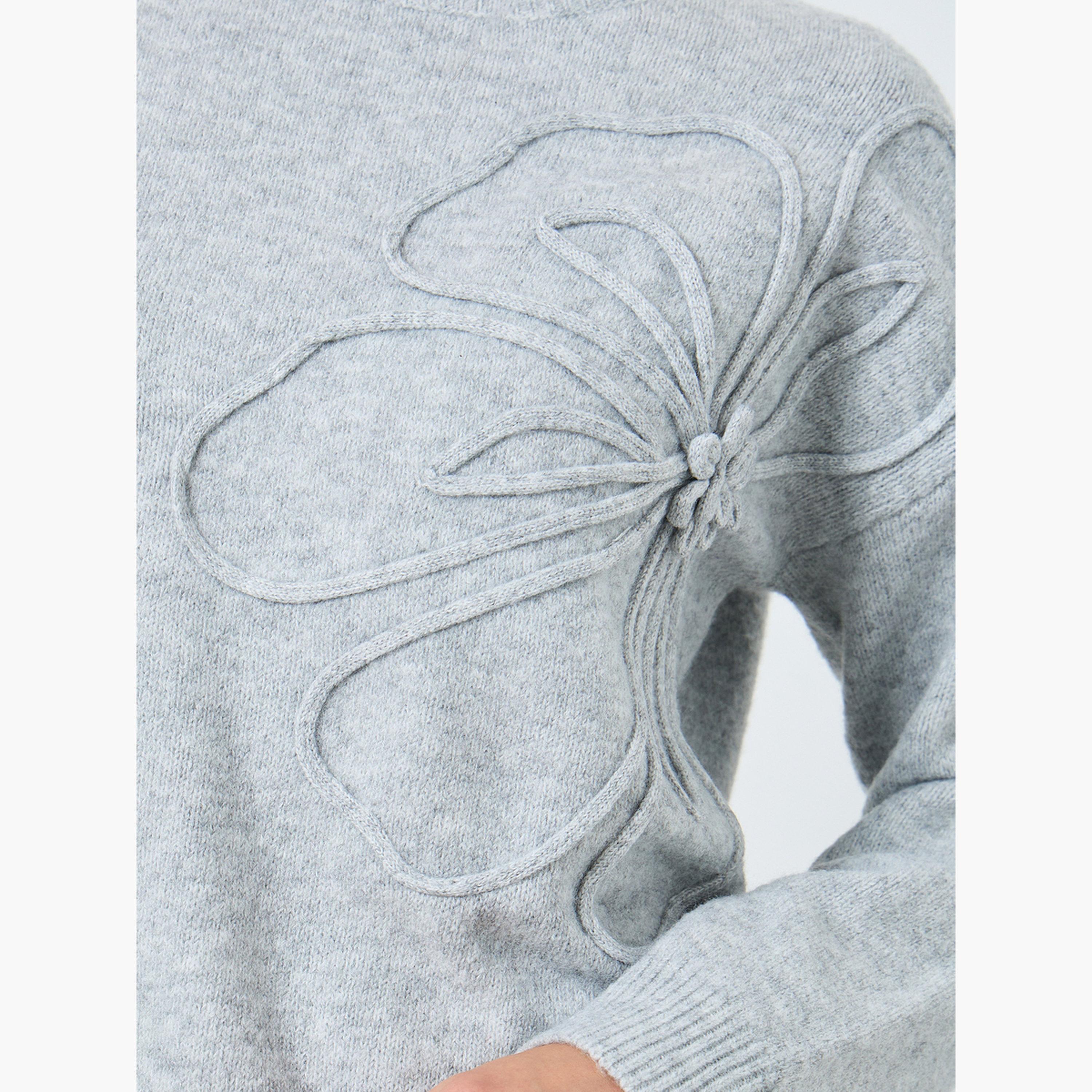 Take Two Grey Floral Applique Knit Sweater-women-clothing-cardigansandjumpers-jumpers-image-4