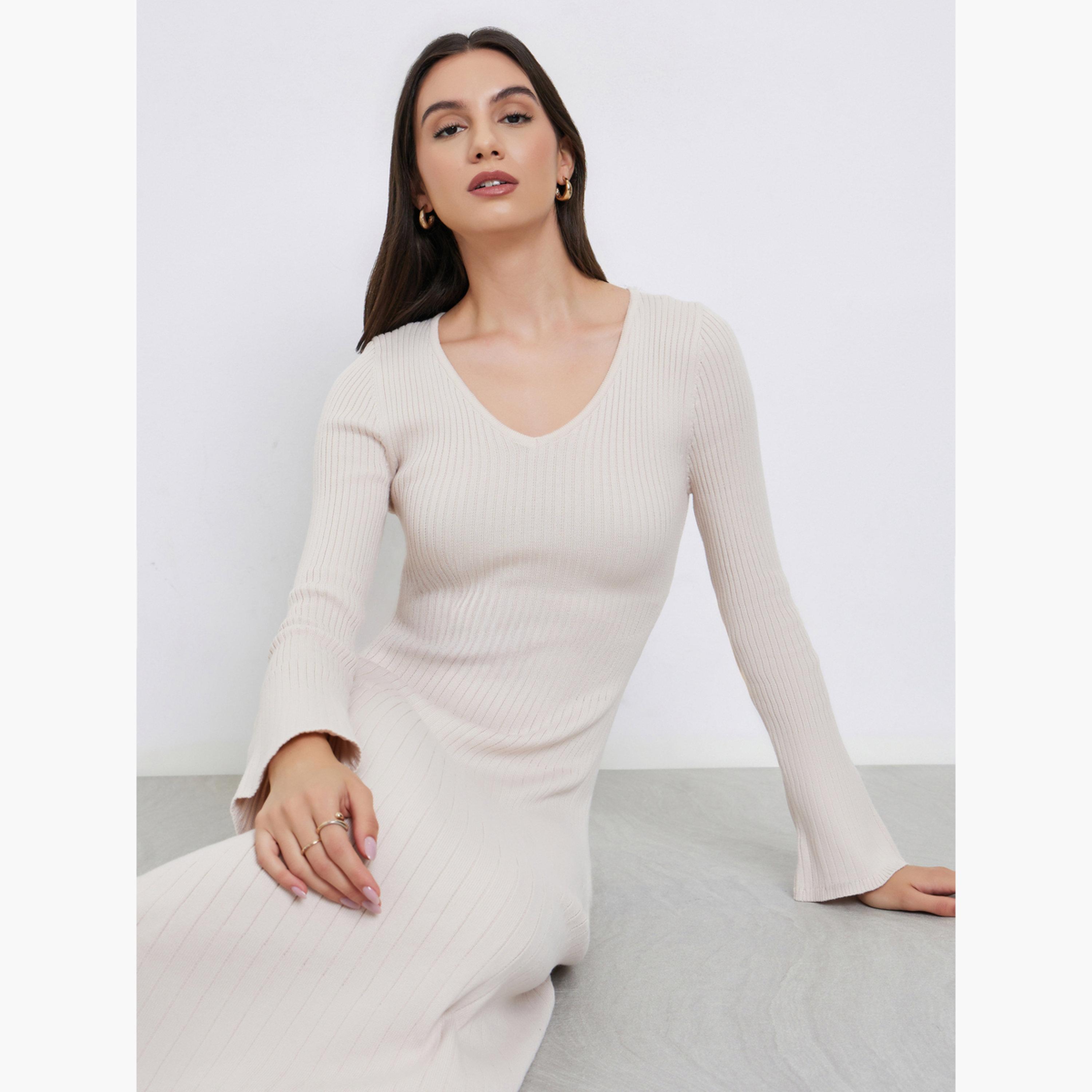 Take Two Beige Ribbed Knit Sweater Midi Dress-women-clothing-dresses-image-2