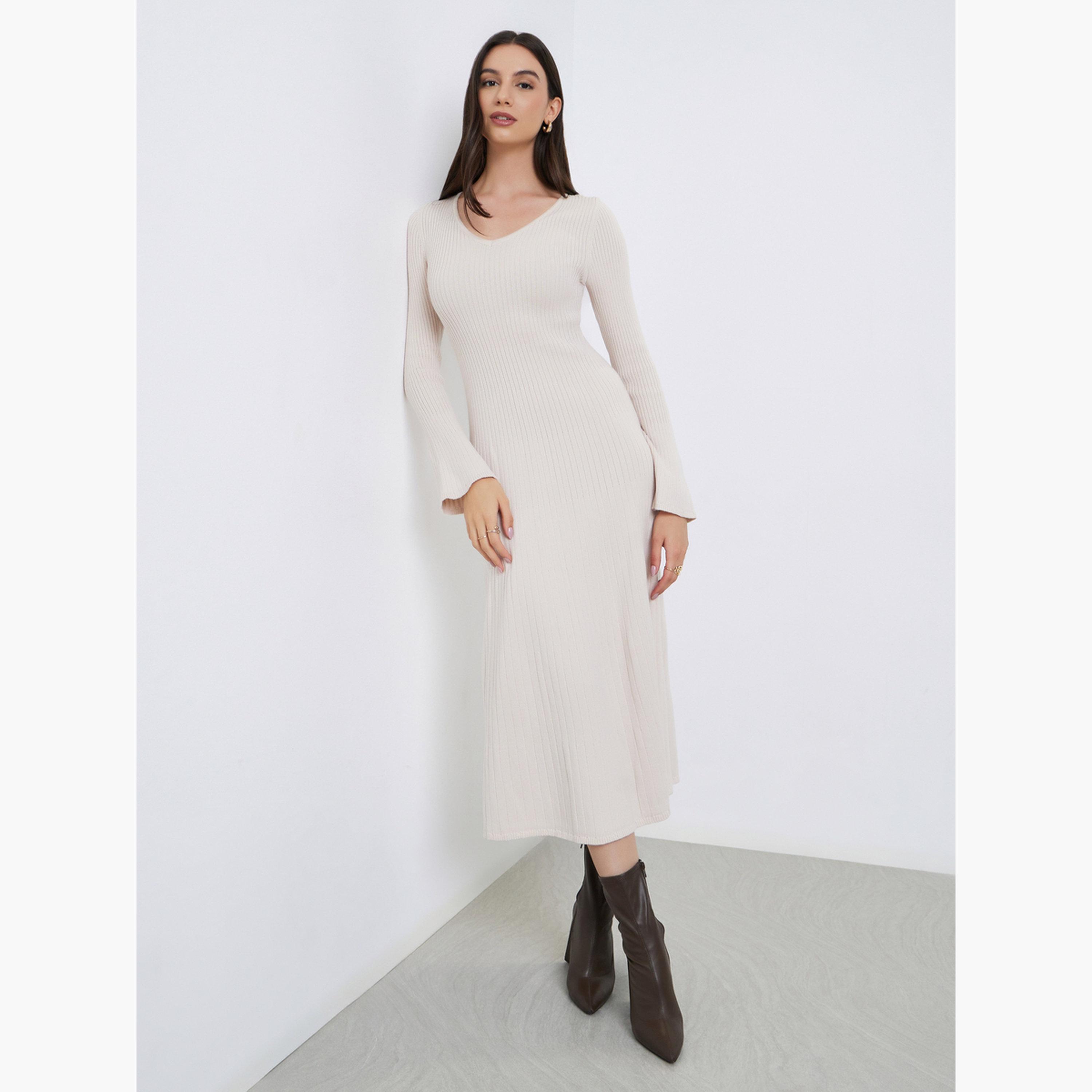 Take Two Beige Ribbed Knit Sweater Midi Dress-women-clothing-dresses-image-3