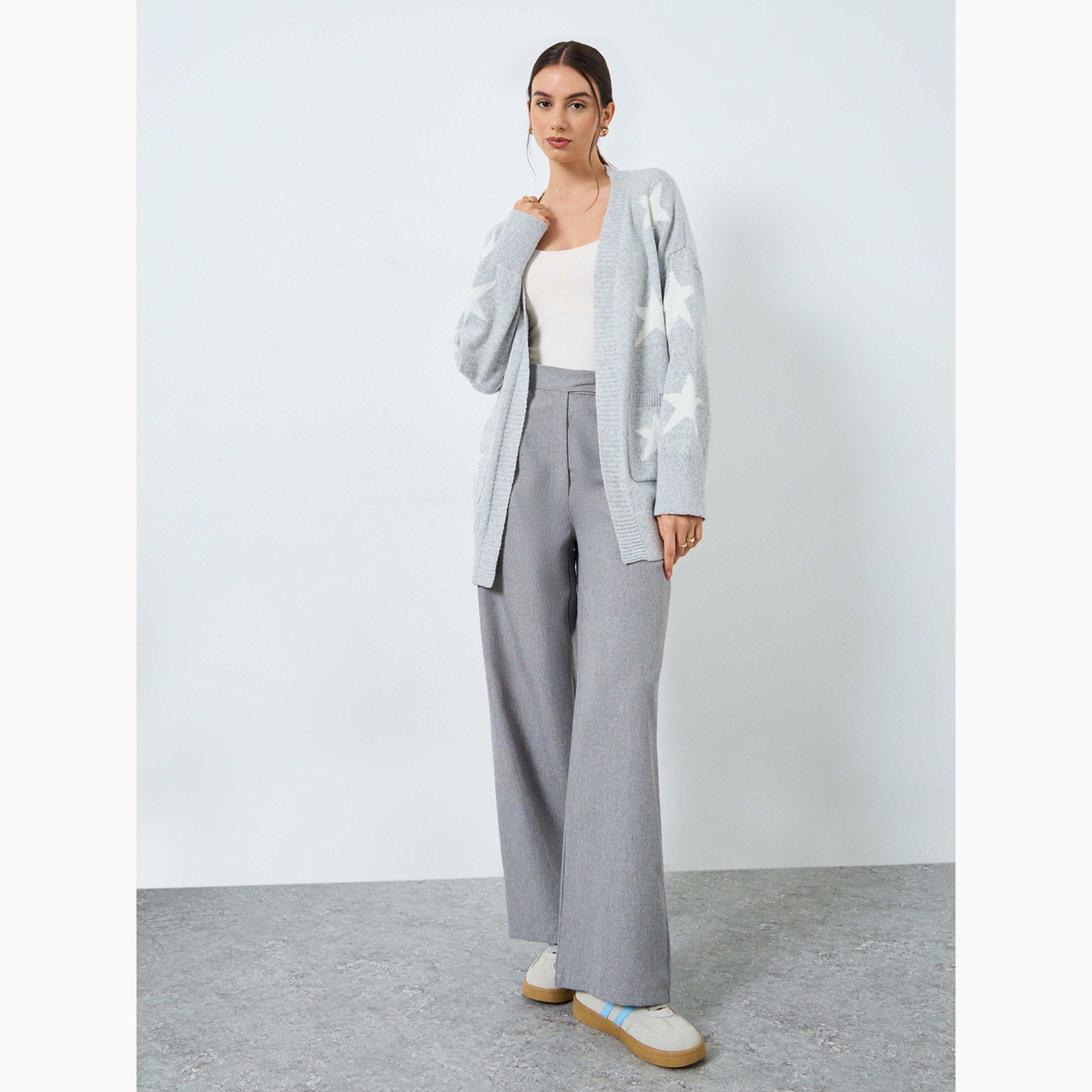 Take Two Grey Star Pattern Longline Cardigan-women-clothing-cardigansandjumpers-cardigans-image-2