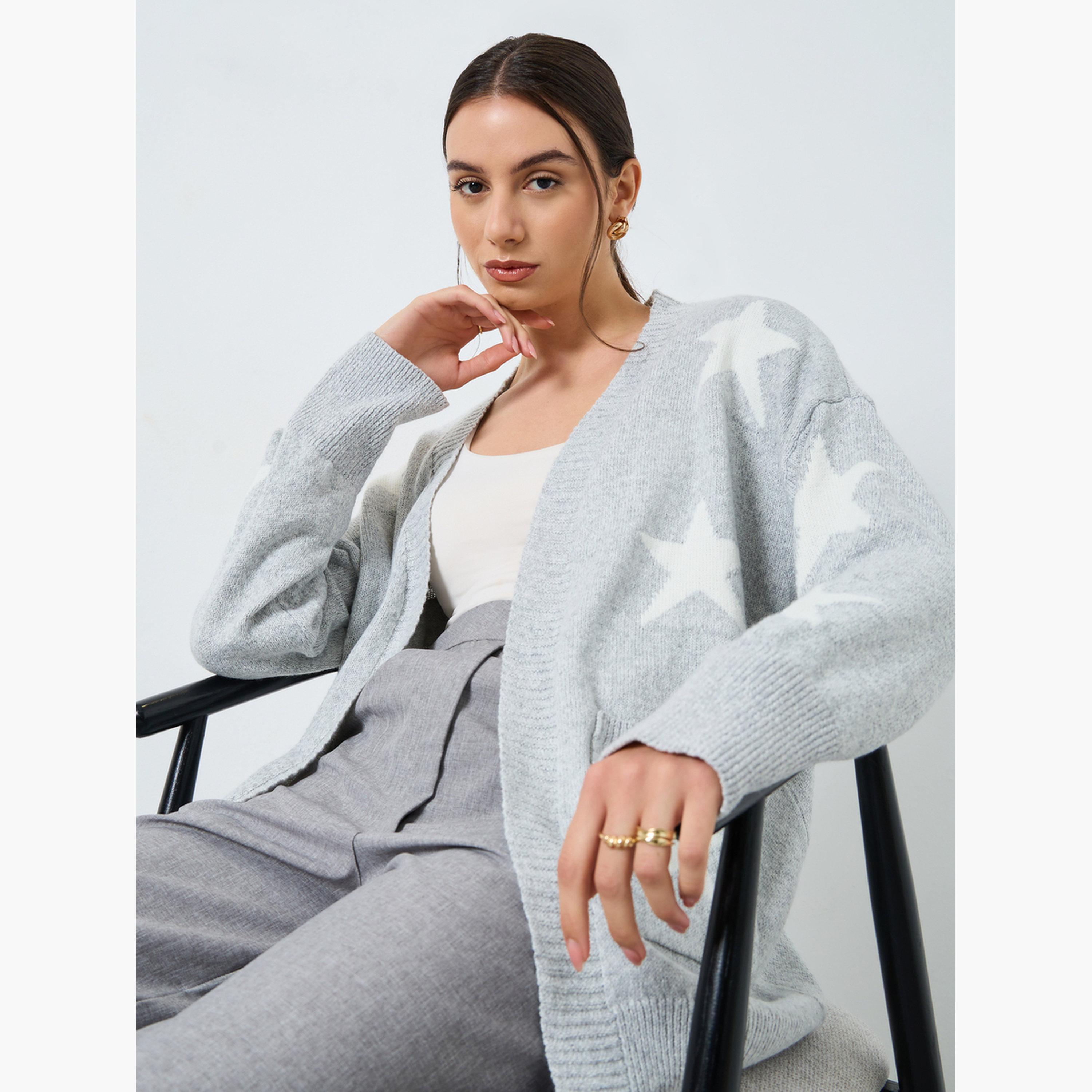 Take Two Grey Star Pattern Longline Cardigan-women-clothing-cardigansandjumpers-cardigans-image-3