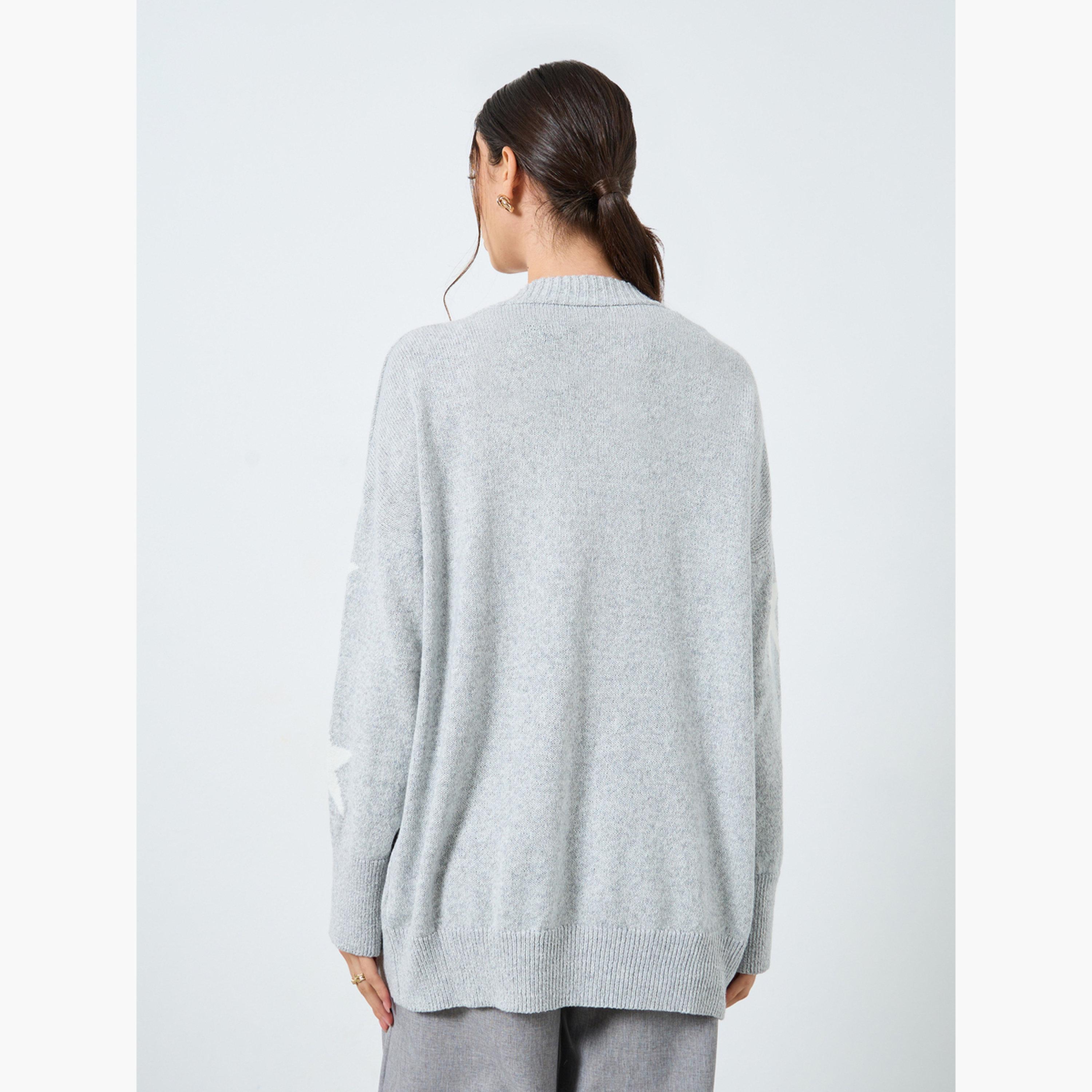 تيك تو - كارديغان رمادي طويل بنقشة نجمة-women-clothing-cardigansandjumpers-cardigans-image-1