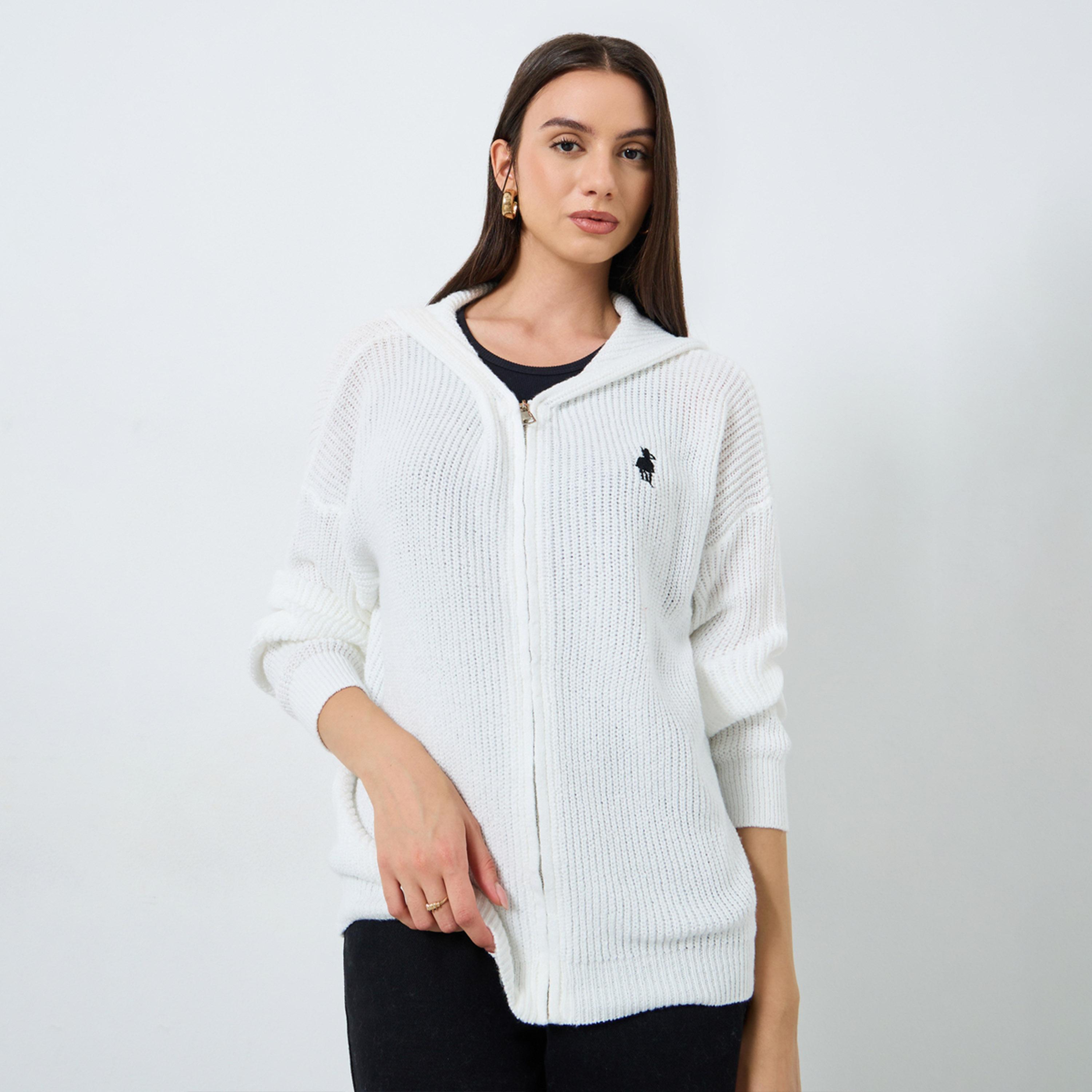 تيك تو - كارديغان أبيض محبوك بغطاء رأس وسحّاب-women-clothing-cardigansandjumpers-cardigans-image-1