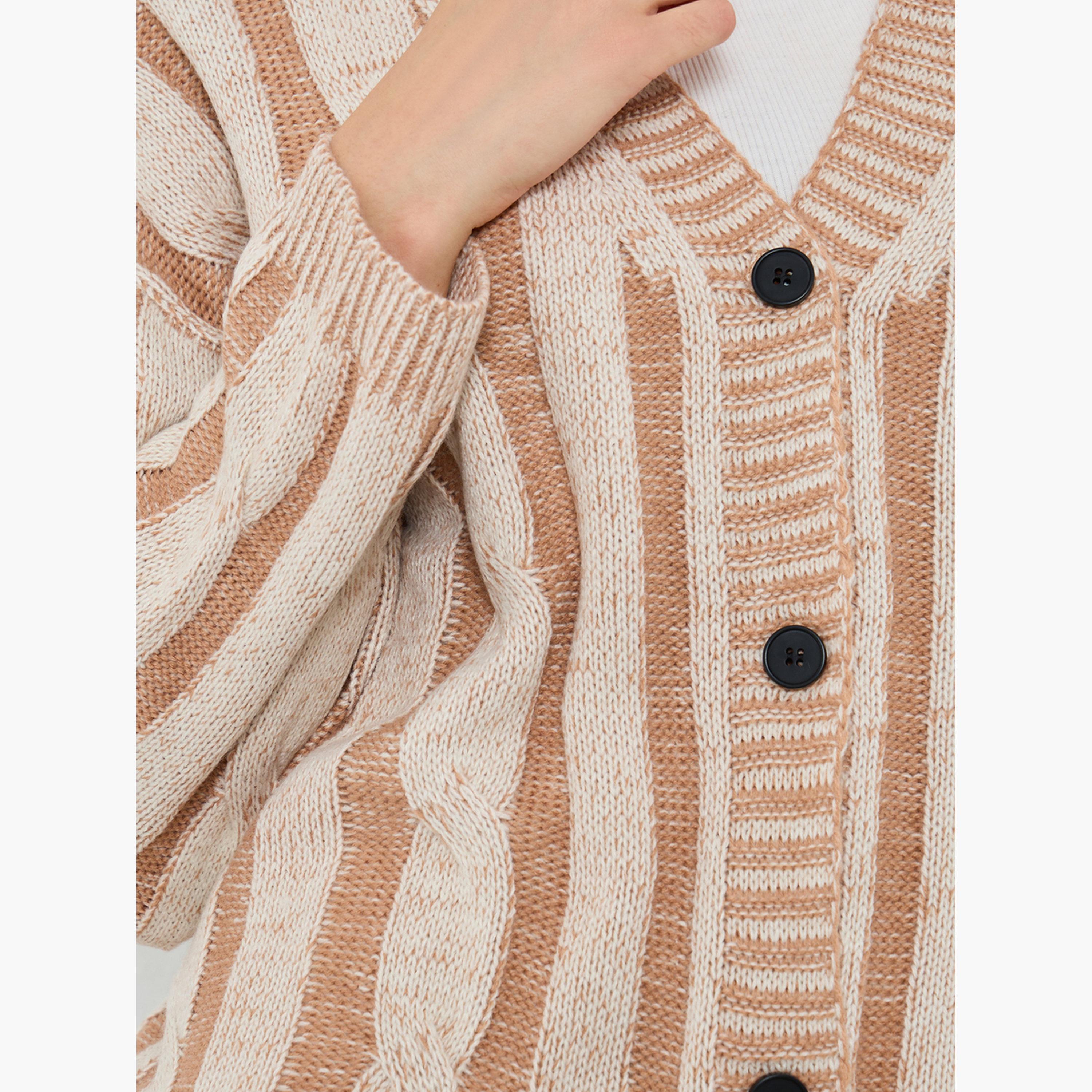 Take Two Beige Striped Cable Knit Cardigan-women-clothing-cardigansandjumpers-cardigans-image-4