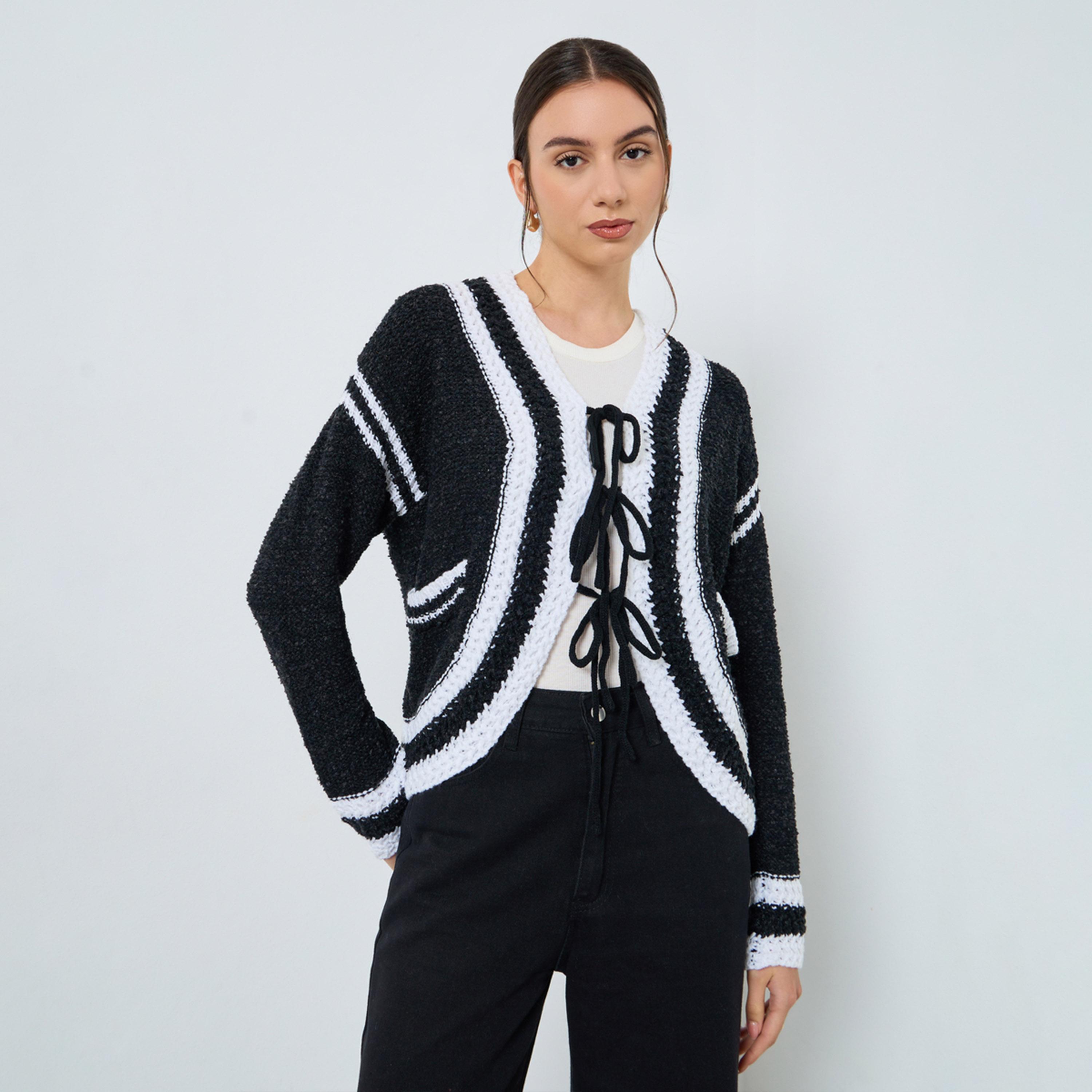 Take Two Black Crochet Knit Tie-Up Cardigan-women-clothing-cardigansandjumpers-cardigans-image-1