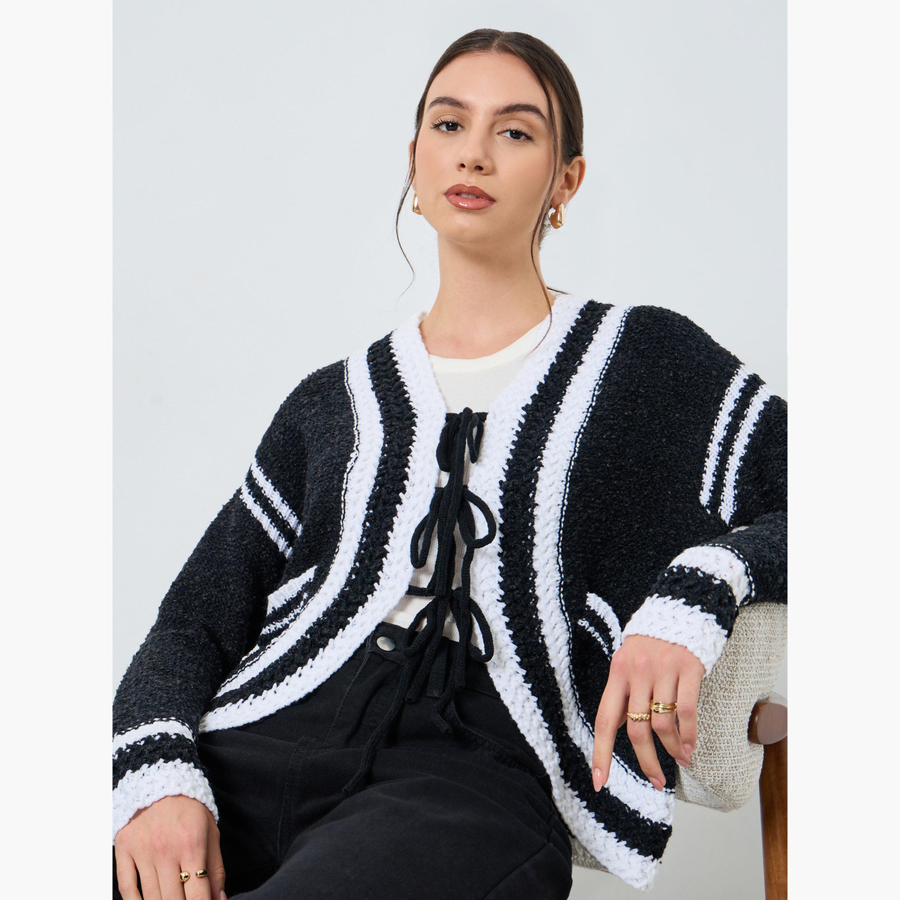 Take Two Black Crochet Knit Tie-Up Cardigan-women-clothing-cardigansandjumpers-cardigans-image-3