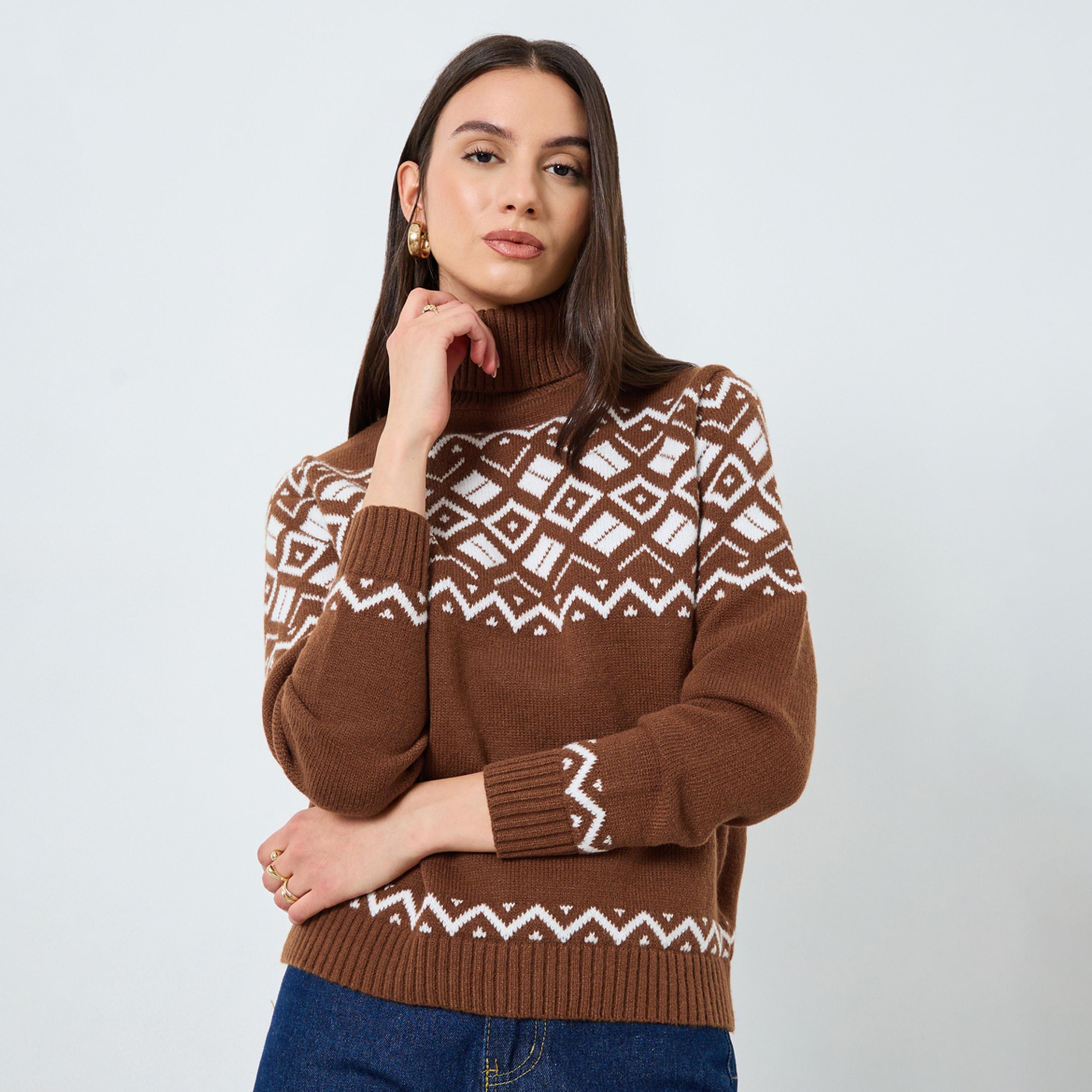 Take Two Brown Fair Isle Turtle Neck Sweater-women-clothing-cardigansandjumpers-jumpers-image-1
