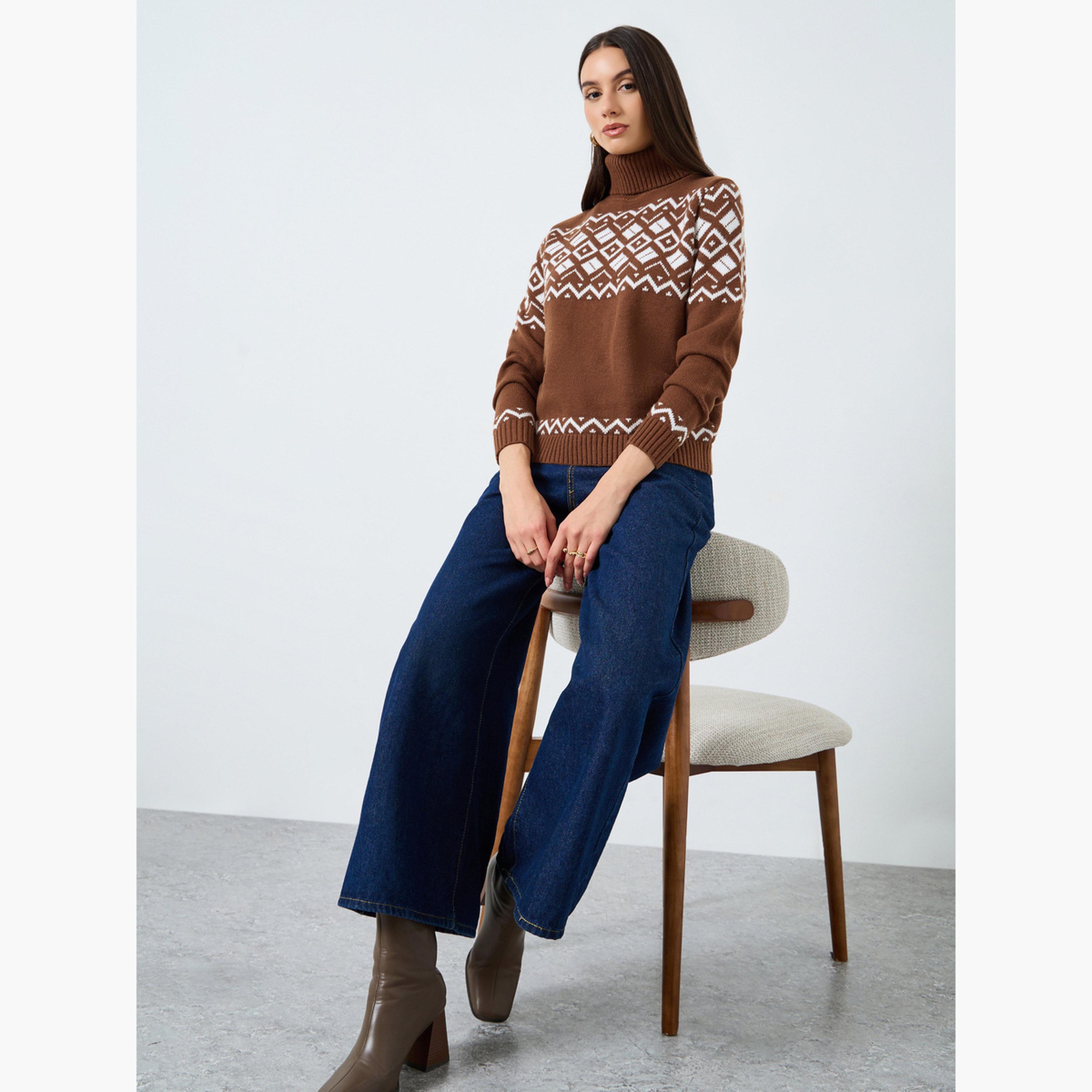 Take Two Brown Fair Isle Turtle Neck Sweater-women-clothing-cardigansandjumpers-jumpers-image-2