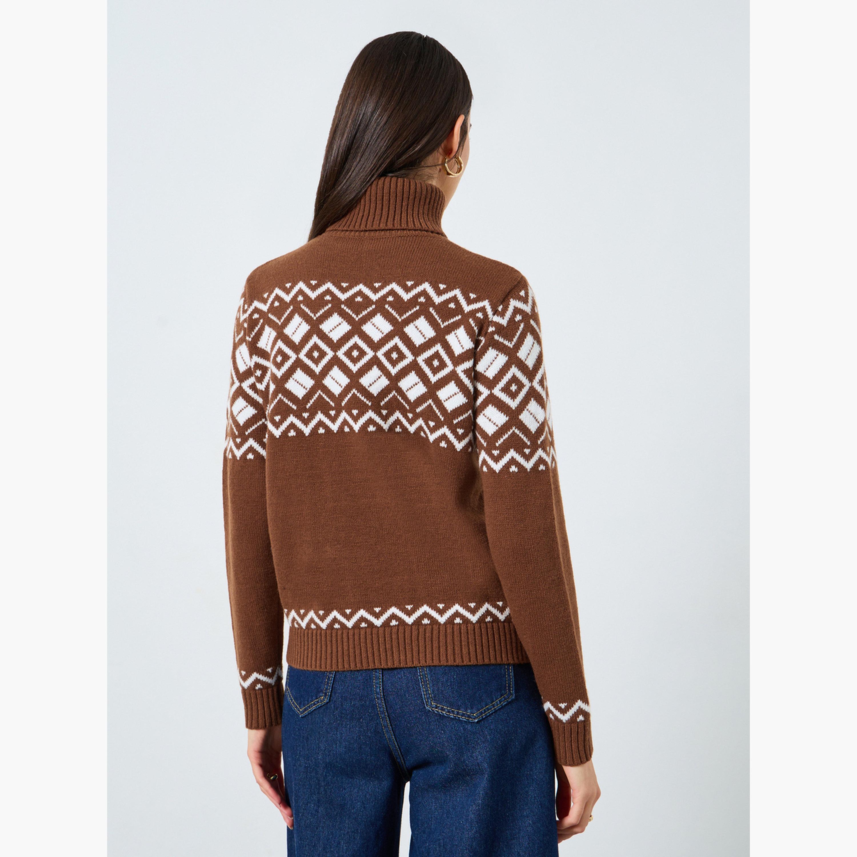 Take Two Brown Fair Isle Turtle Neck Sweater-women-clothing-cardigansandjumpers-jumpers-image-3