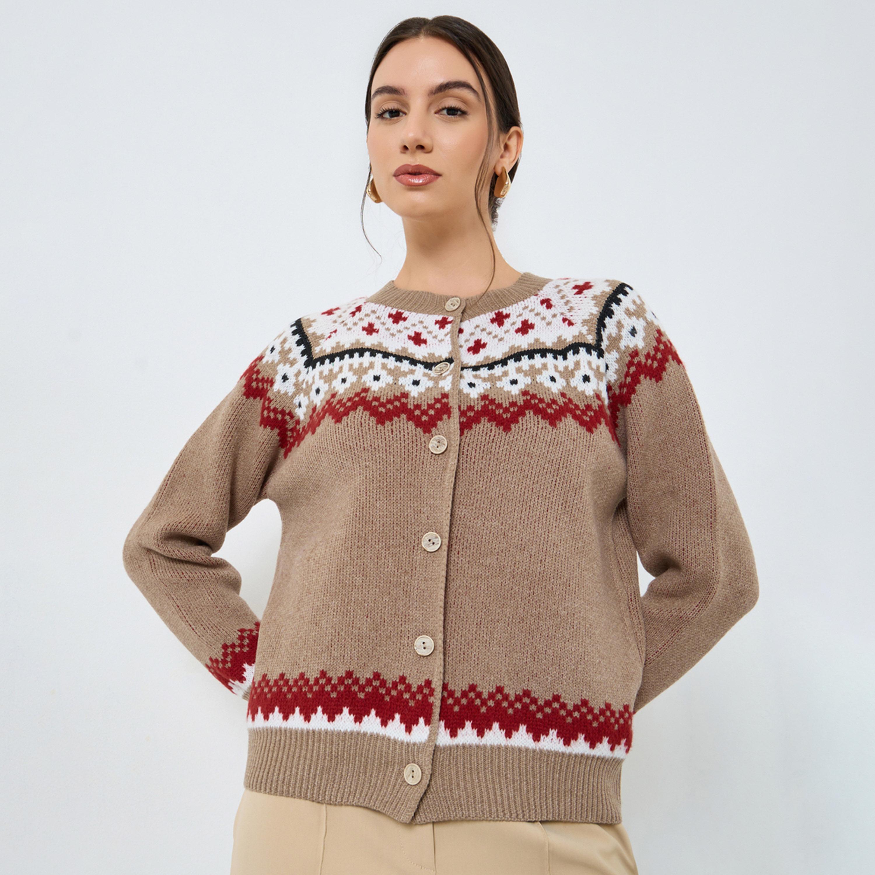 Take Two Brown Regular Fit Patterned Knit Cardigan-women-clothing-cardigansandjumpers-cardigans-image-1