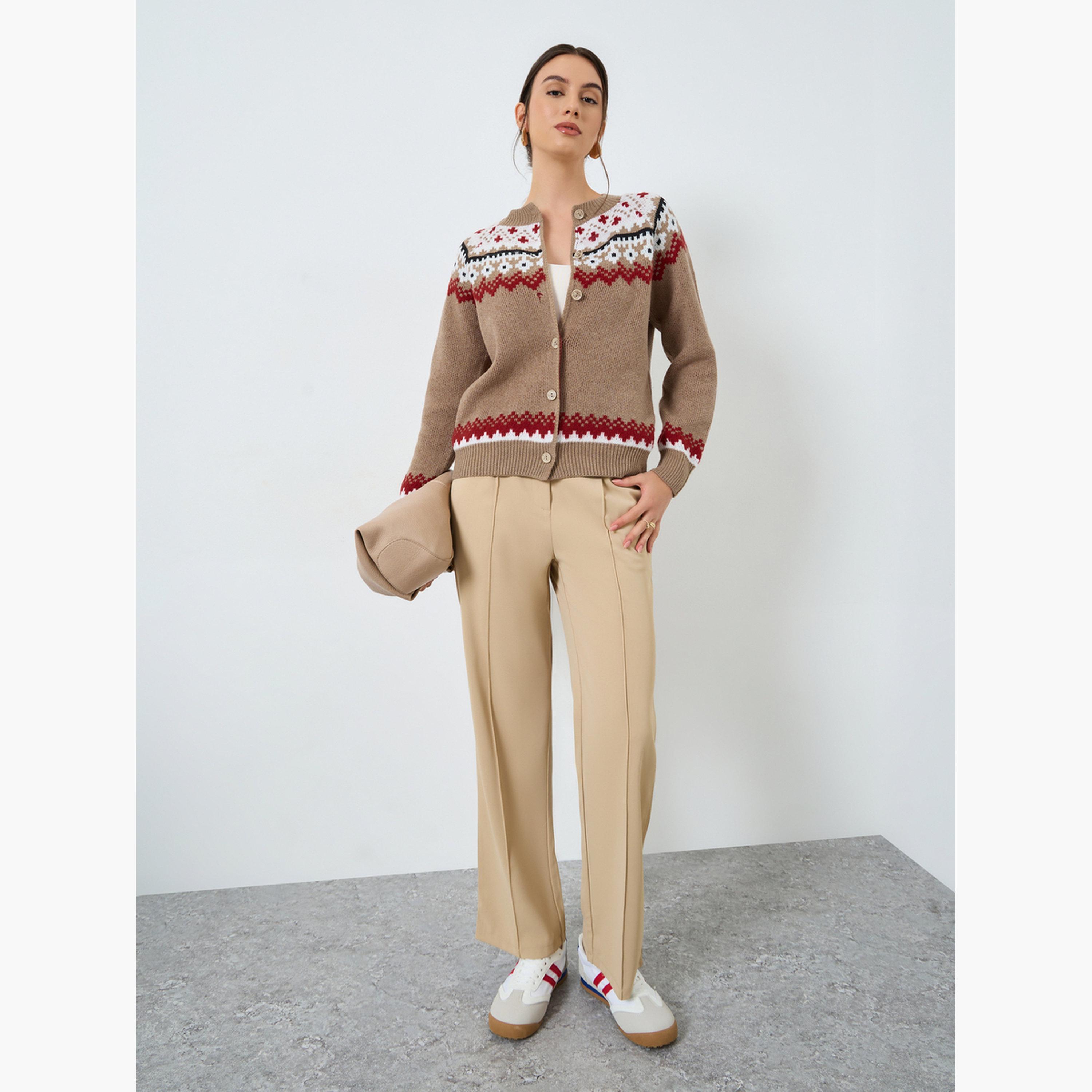 Take Two Brown Regular Fit Patterned Knit Cardigan-women-clothing-cardigansandjumpers-cardigans-image-2