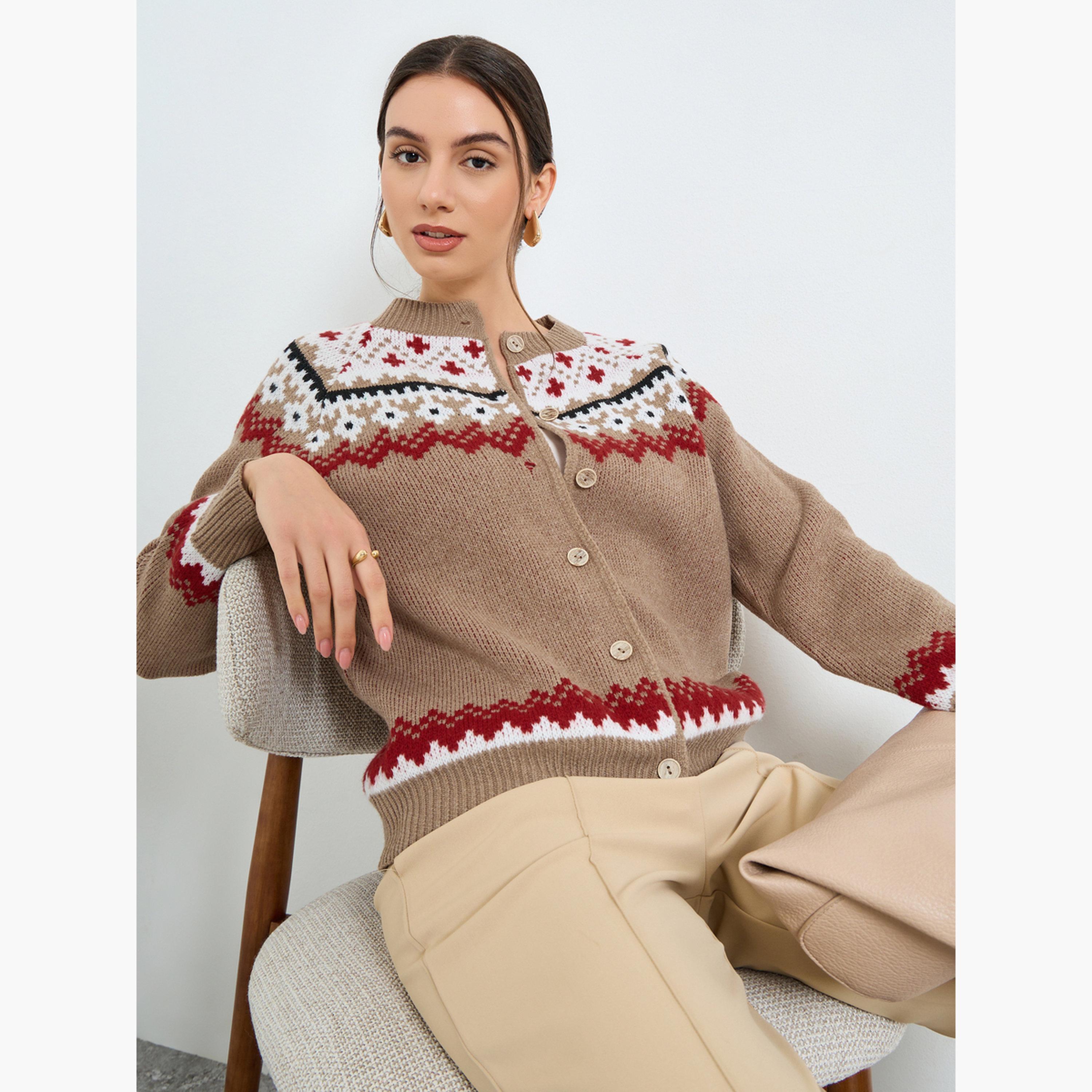 Take Two Brown Regular Fit Patterned Knit Cardigan-women-clothing-cardigansandjumpers-cardigans-image-3