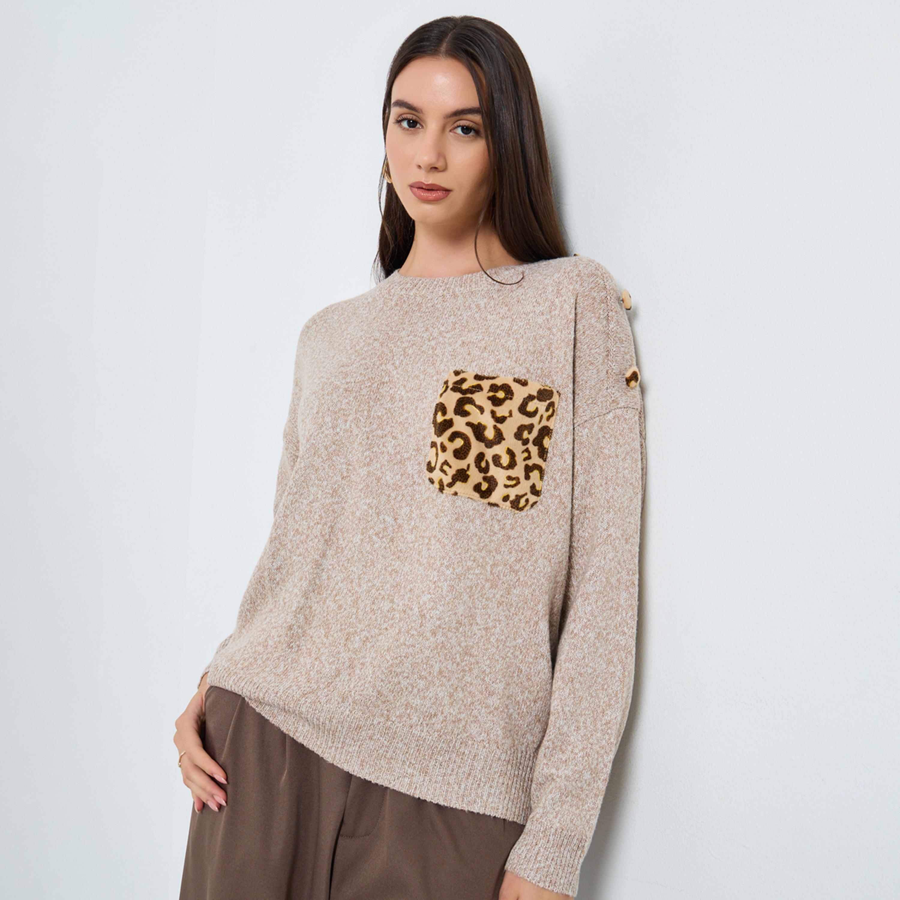 Take Two Beige Leopard Pocket Print Sweater-women-clothing-cardigansandjumpers-jumpers-image-1