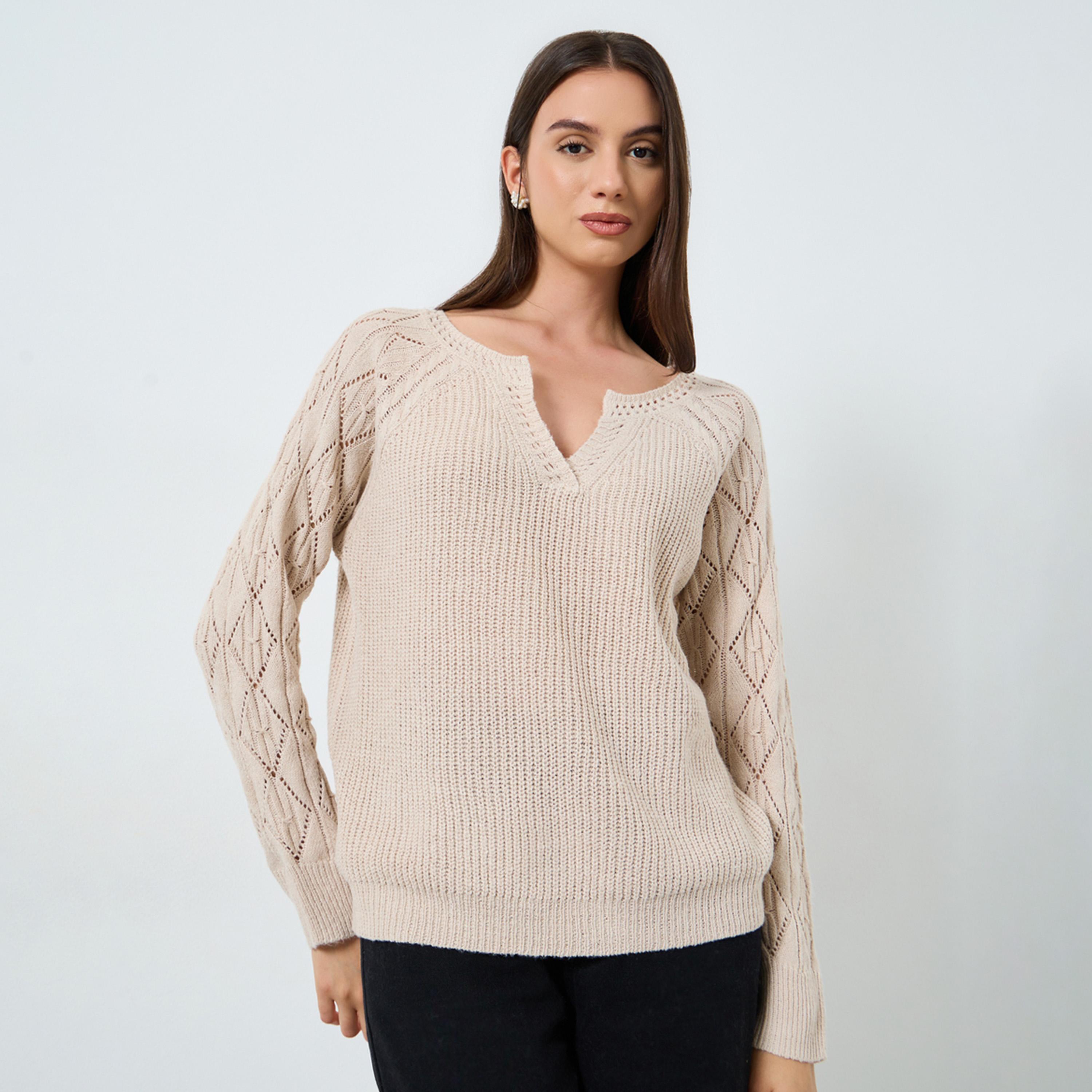 Take Two Beige V Neck Knitted Sweater-women-clothing-cardigansandjumpers-jumpers-image-1