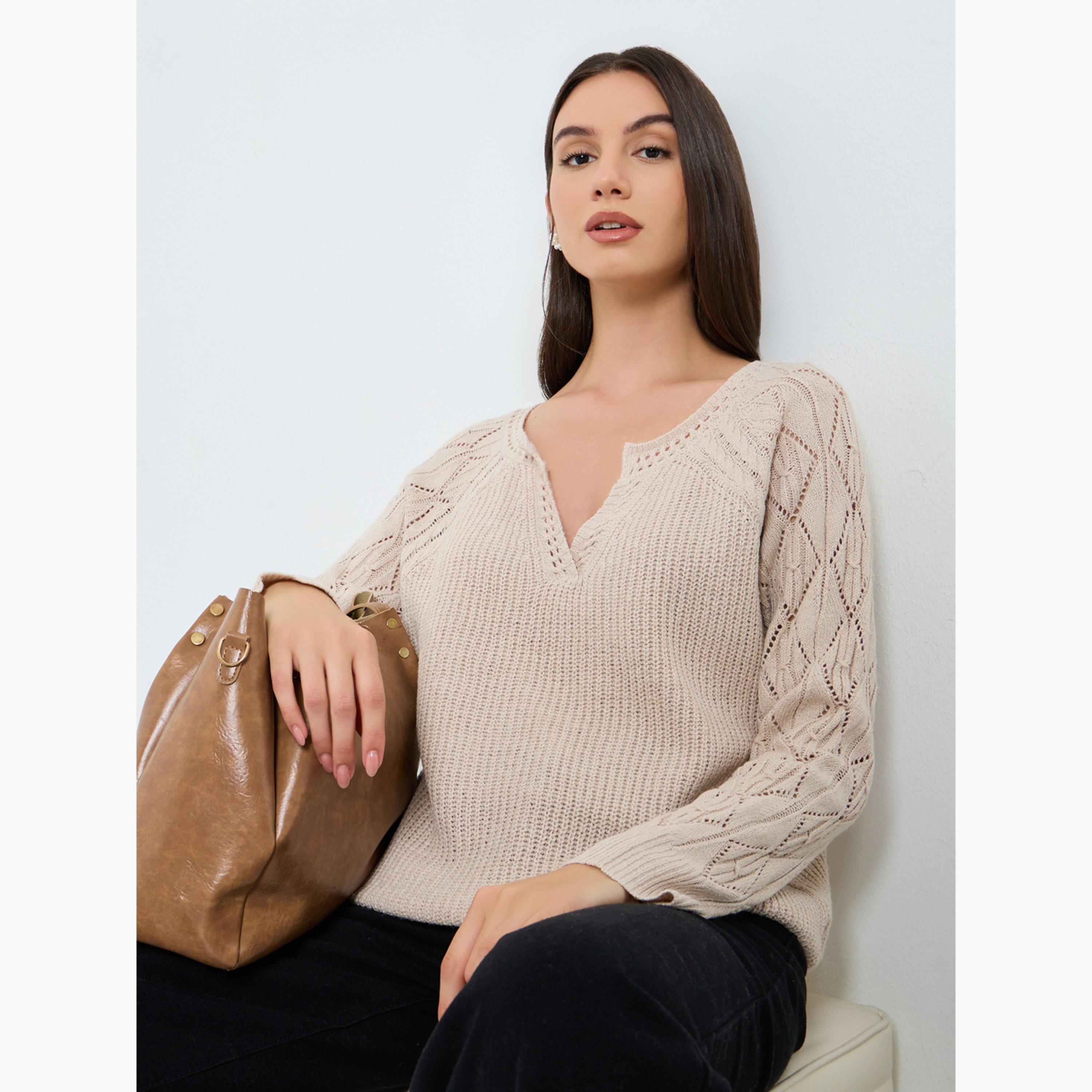 Take Two Beige V Neck Knitted Sweater-women-clothing-cardigansandjumpers-jumpers-image-3