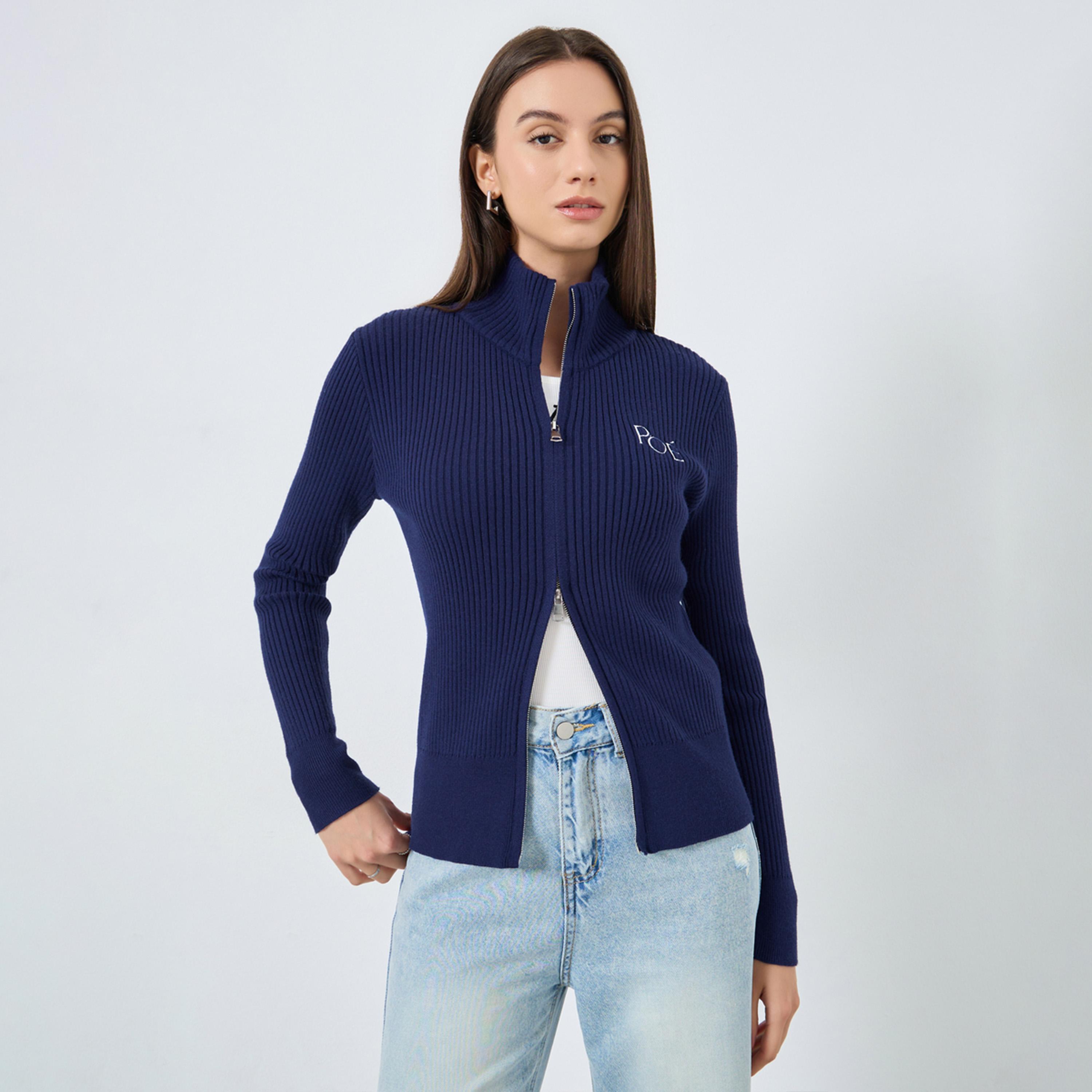 Take Two Solid High Neck Zip Up Knitted Top-women-clothing-cardigansandjumpers-jumpers-image-1