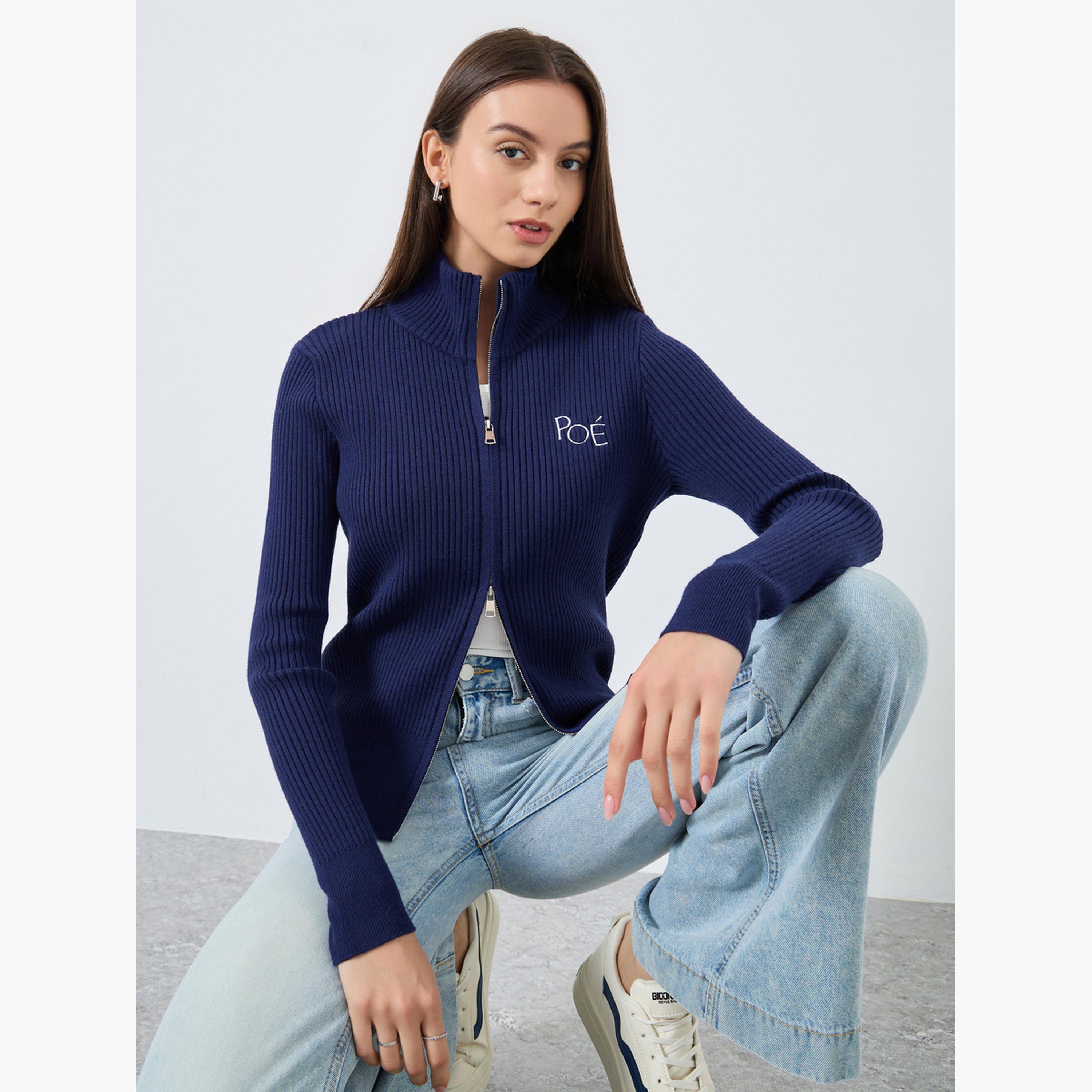 Take Two Solid High Neck Zip Up Knitted Top-women-clothing-cardigansandjumpers-jumpers-image-3