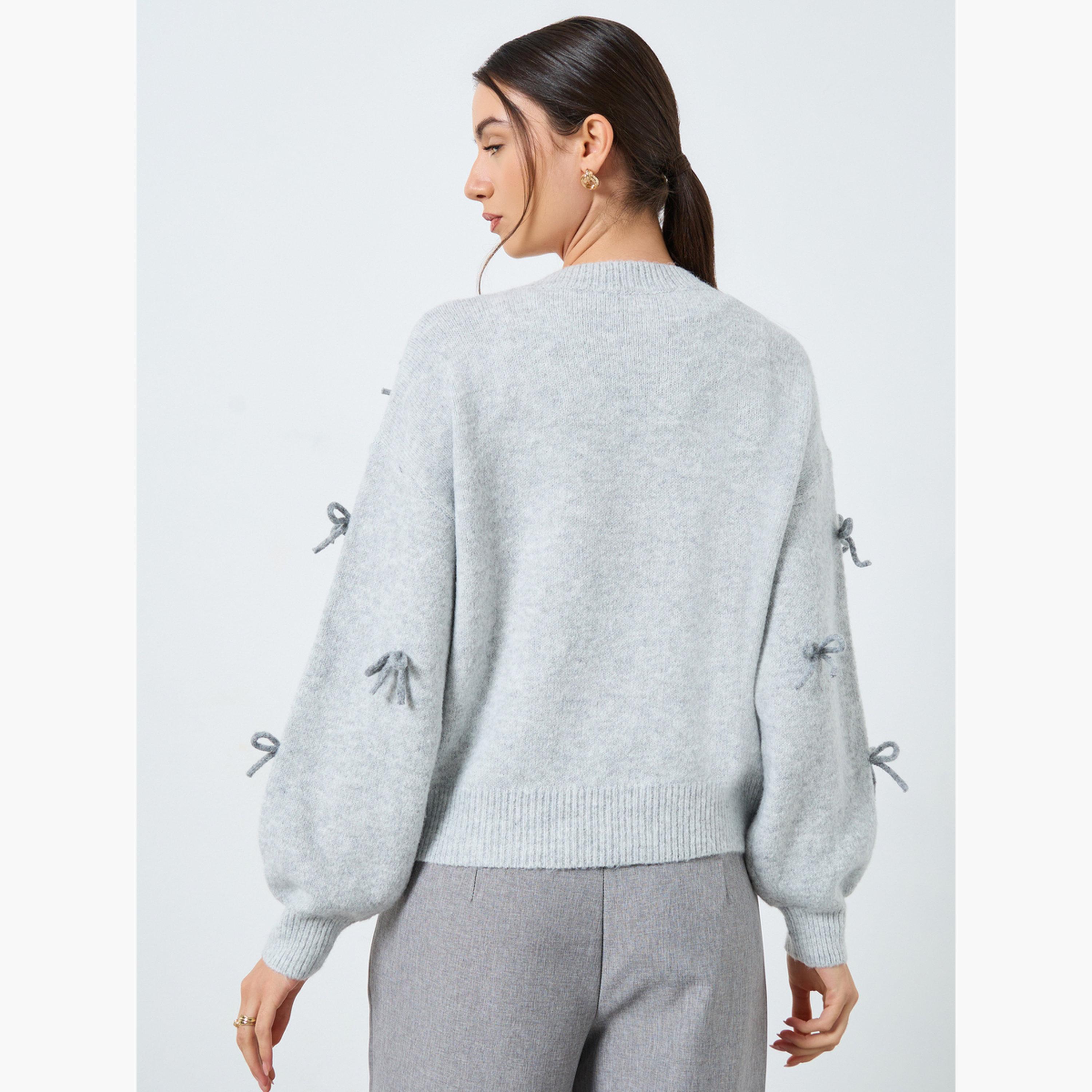 Take Two Grey Bow Detail Knitted Sweater-women-clothing-cardigansandjumpers-jumpers-image-3