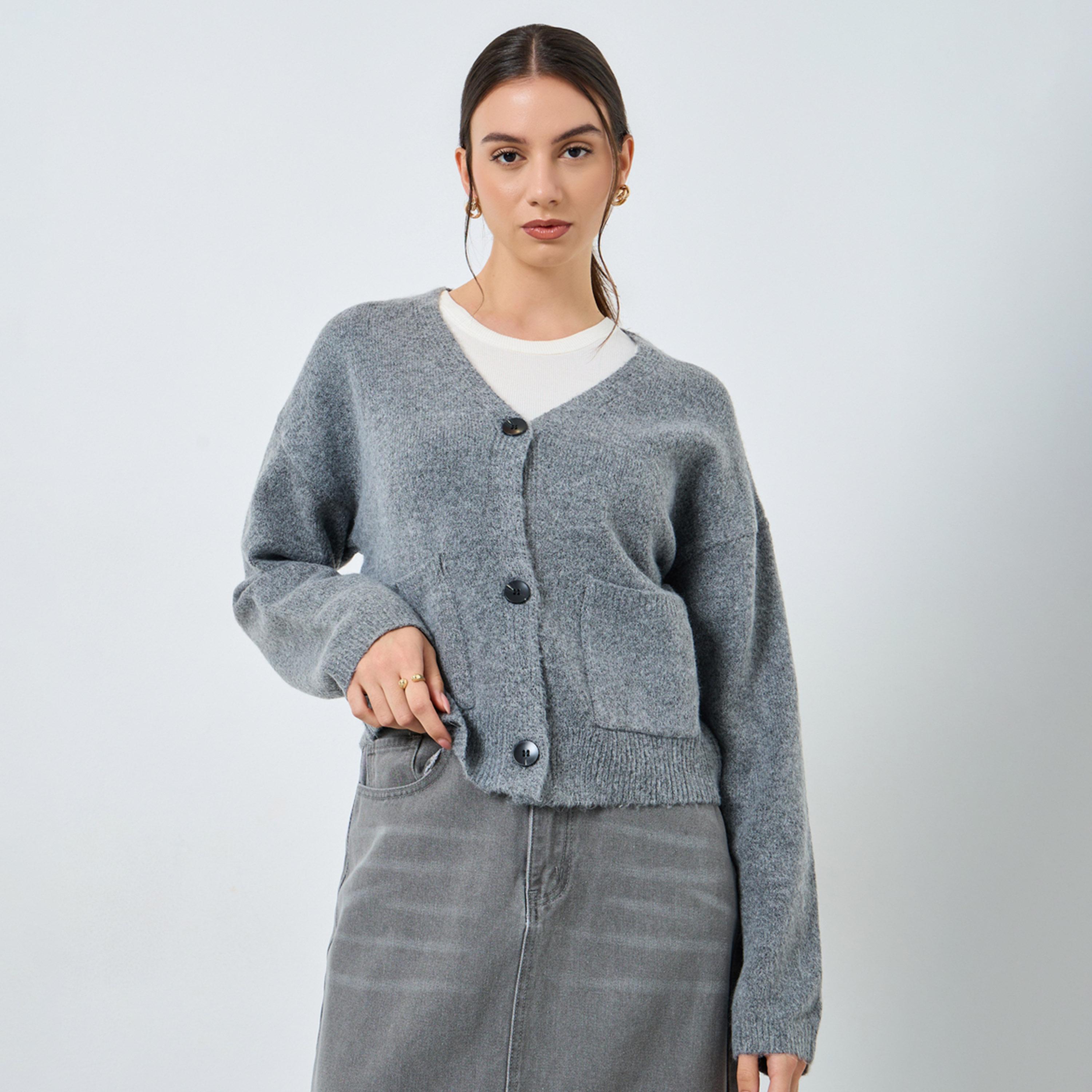 Take Two Grey Short Length Cardigan with Buttons-women-clothing-cardigansandjumpers-cardigans-image-1