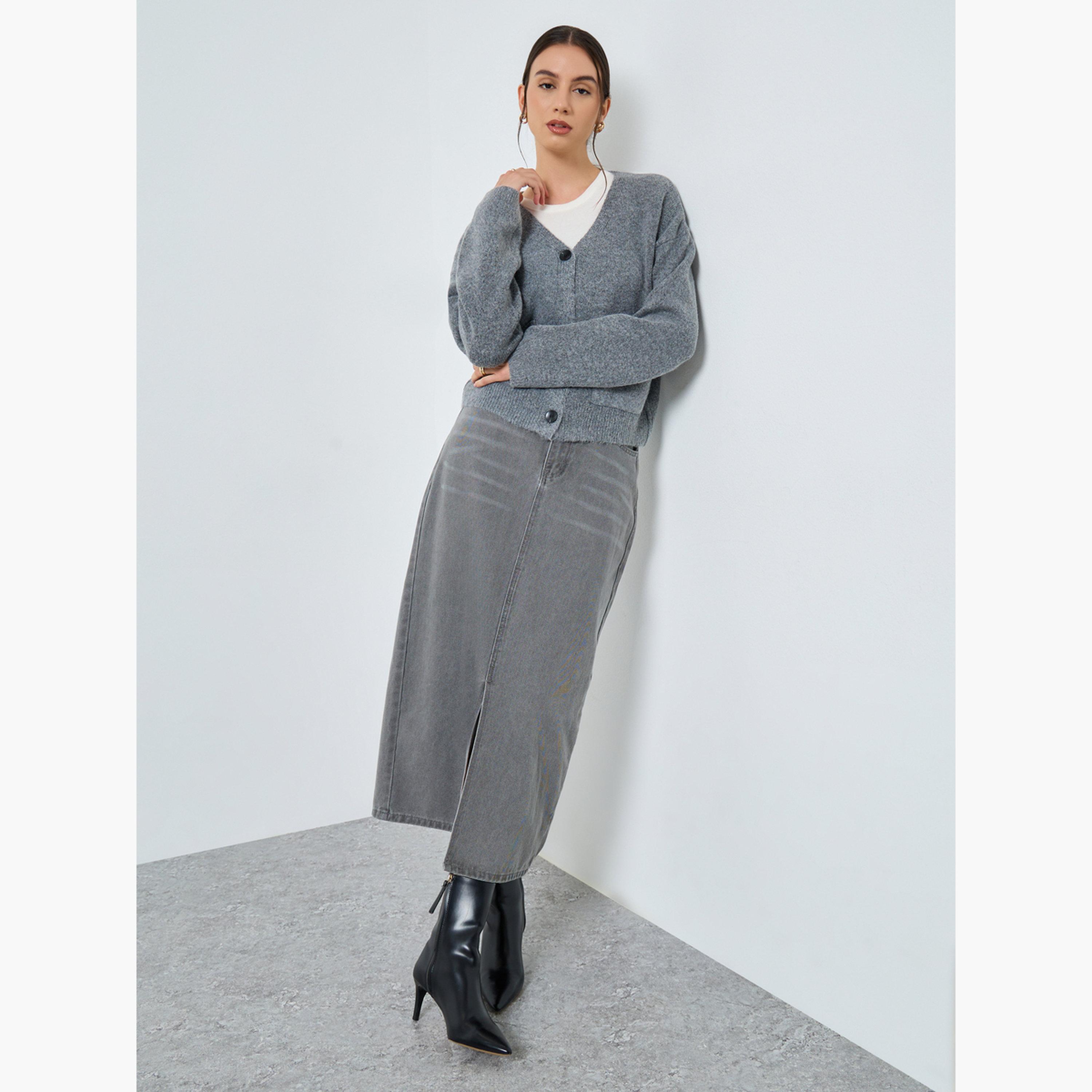 Take Two Grey Short Length Cardigan with Buttons-women-clothing-cardigansandjumpers-cardigans-image-2