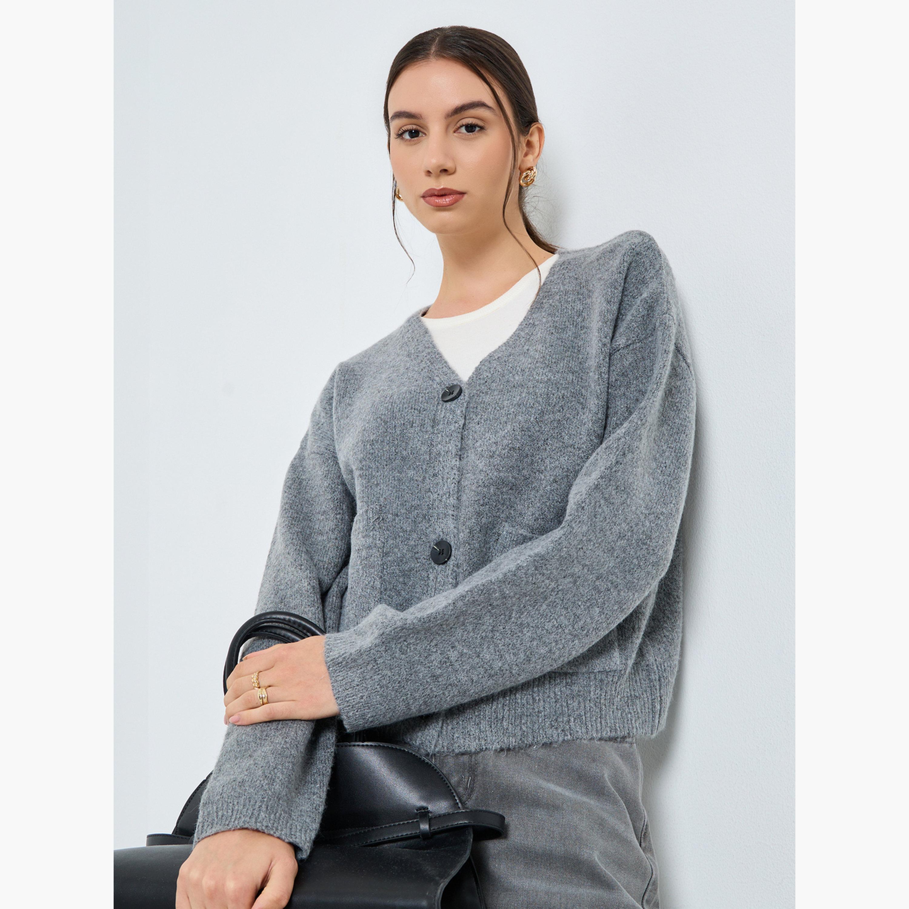Take Two Grey Short Length Cardigan with Buttons-women-clothing-cardigansandjumpers-cardigans-image-3
