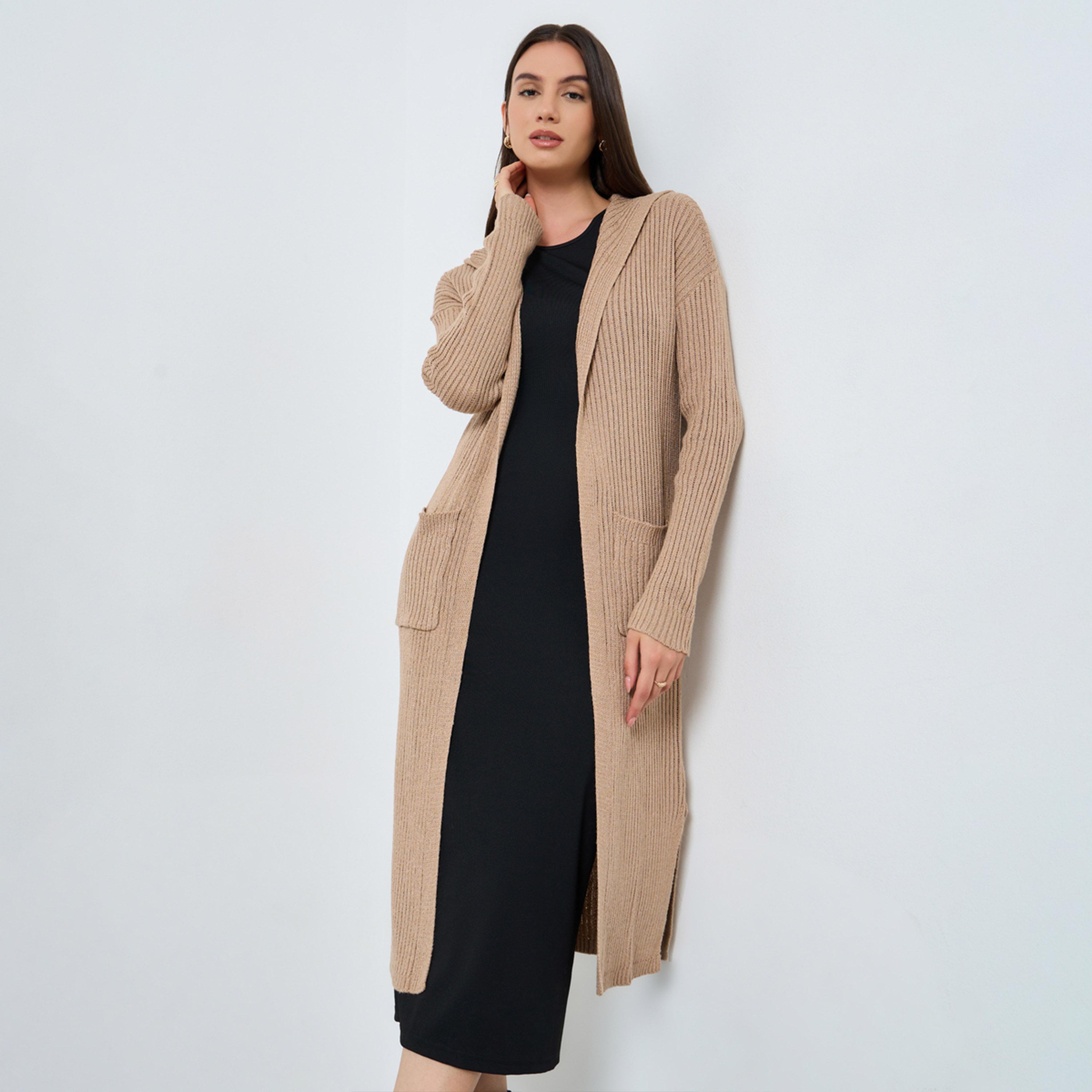تيك تو - كارديغان محبوك بغطاء رأس لون بيج-women-clothing-cardigansandjumpers-cardigans-image-1