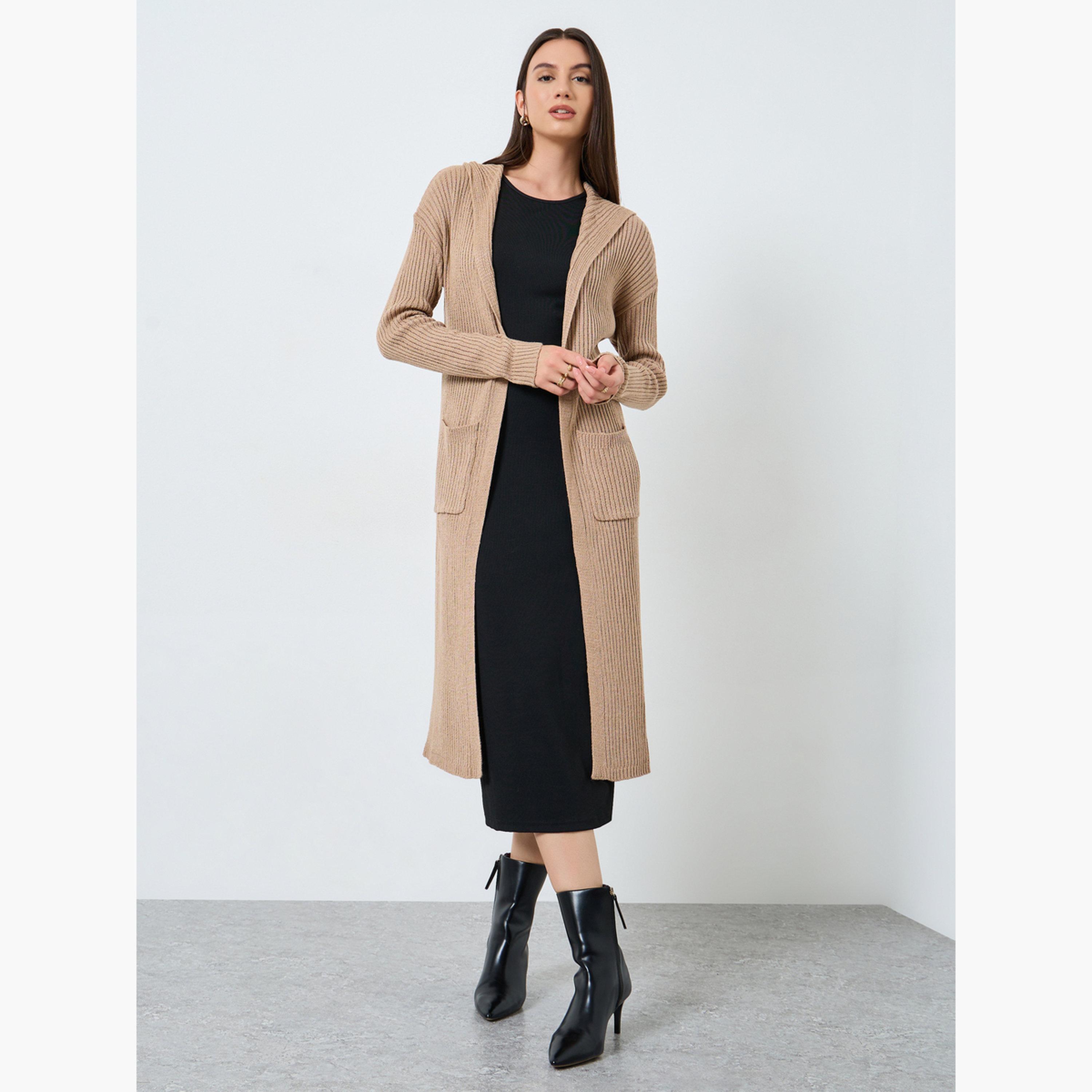 تيك تو - كارديغان محبوك بغطاء رأس لون بيج-women-clothing-cardigansandjumpers-cardigans-image-2