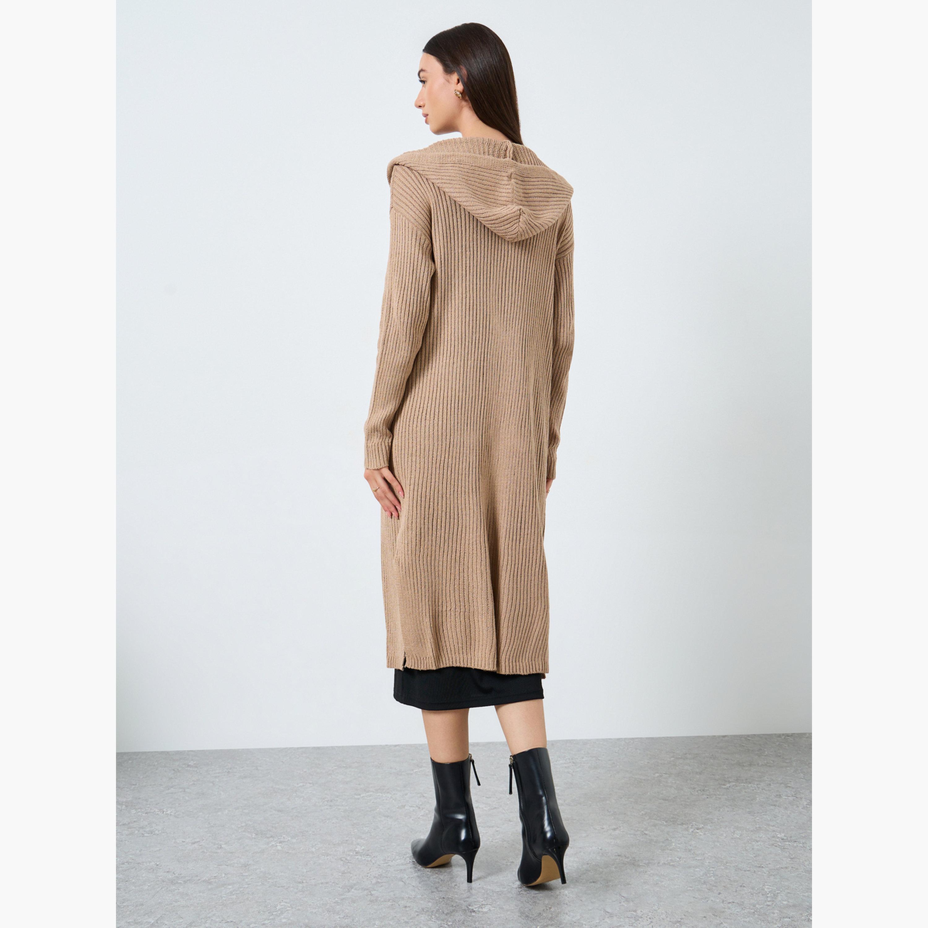 تيك تو - كارديغان محبوك بغطاء رأس لون بيج-women-clothing-cardigansandjumpers-cardigans-image-3