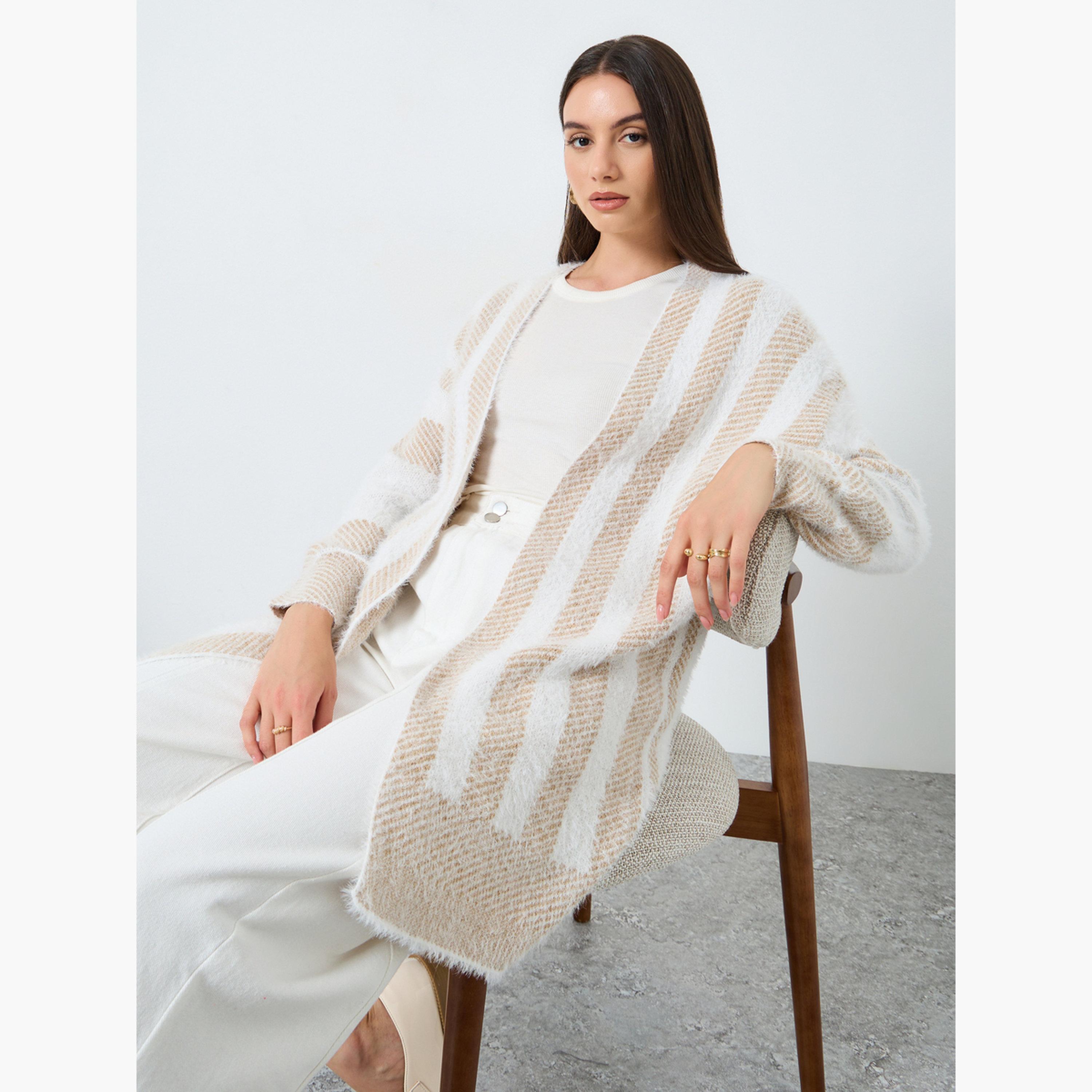 Take Two Striped Open Front Furry Knit Cardigan-women-clothing-cardigansandjumpers-cardigans-image-3