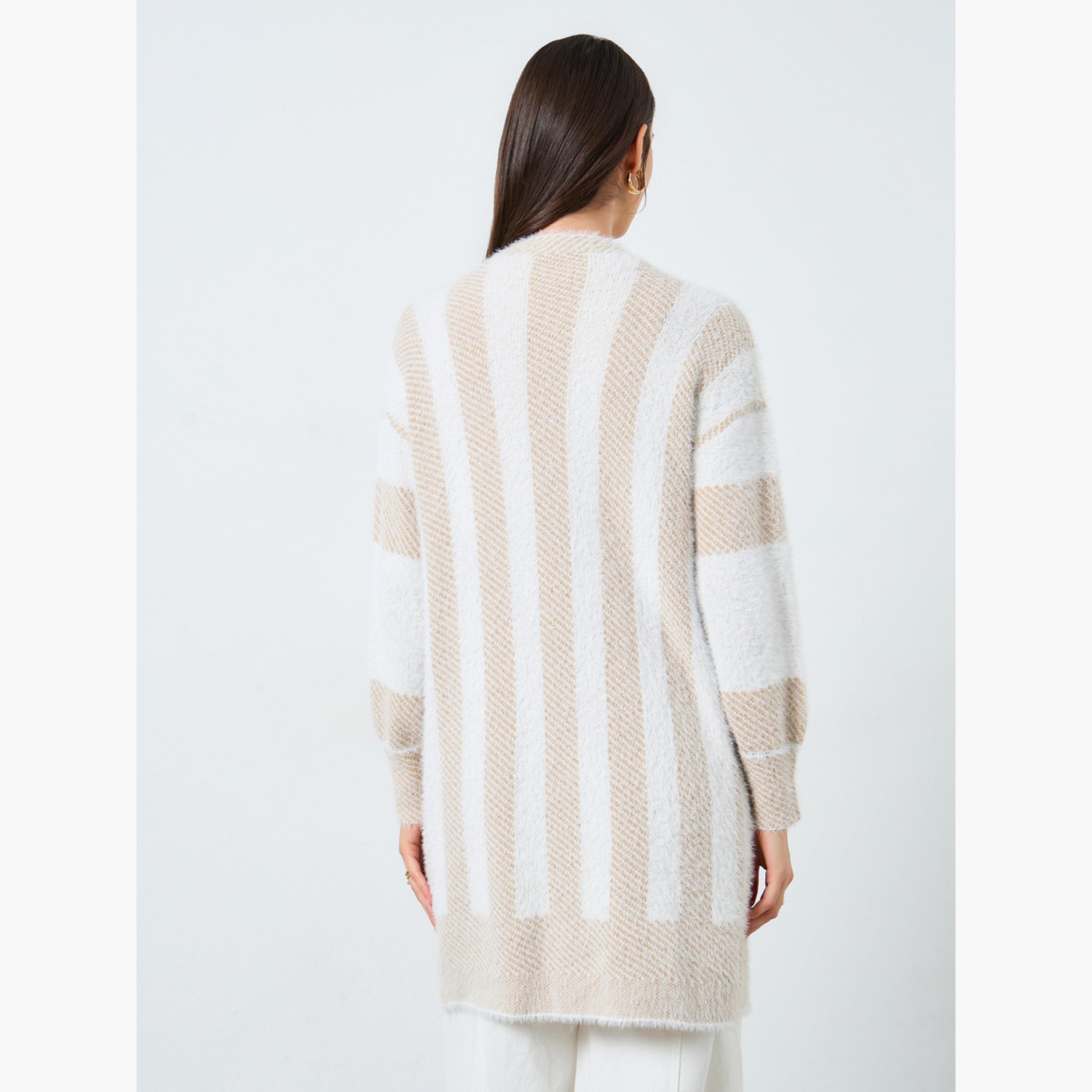 Take Two Striped Open Front Furry Knit Cardigan-women-clothing-cardigansandjumpers-cardigans-image-4