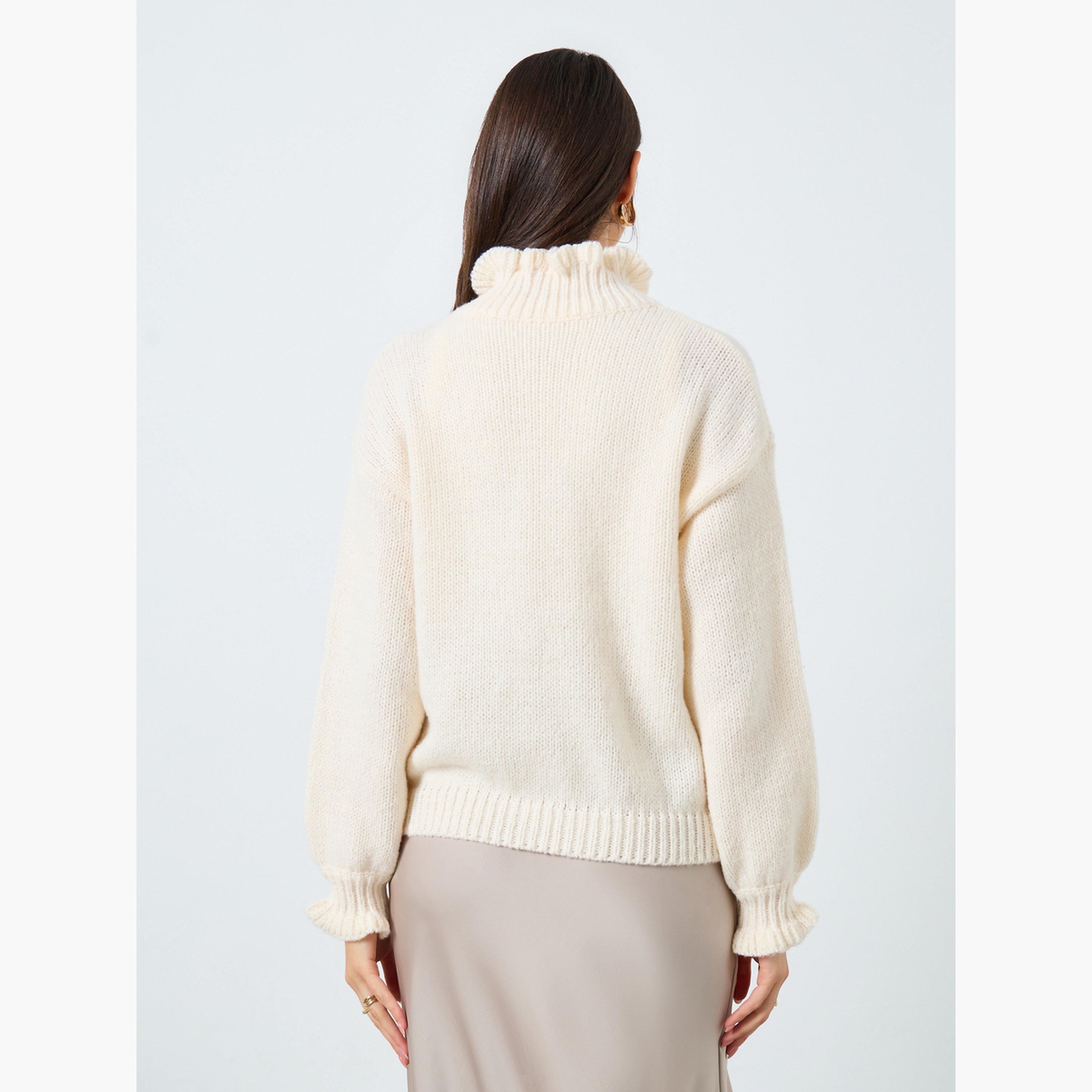Take Two Cream Ruffled High Neck Knit Cardigan-women-clothing-cardigansandjumpers-cardigans-image-4