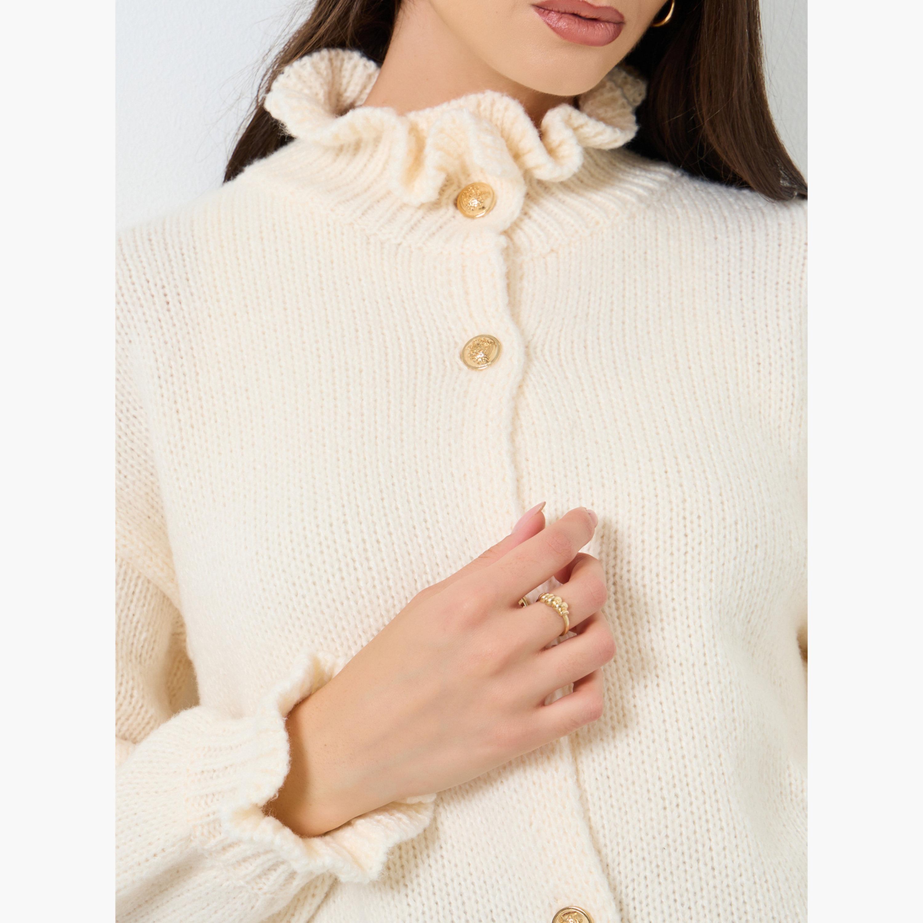 Take Two Cream Ruffled High Neck Knit Cardigan-women-clothing-cardigansandjumpers-cardigans-image-5