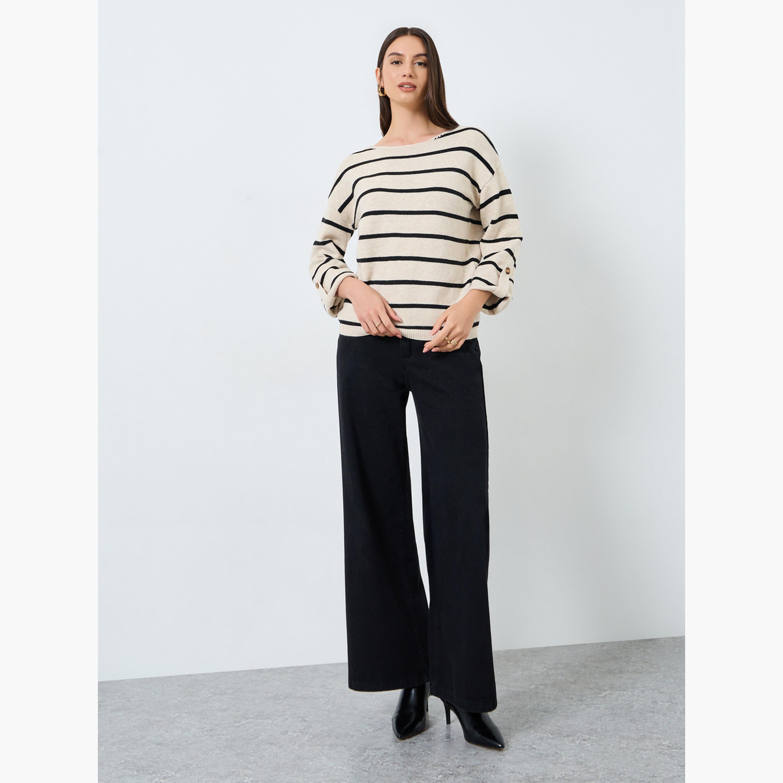 Take Two Beige Striped Boat Neck Sweater-women-clothing-cardigansandjumpers-jumpers-image-2