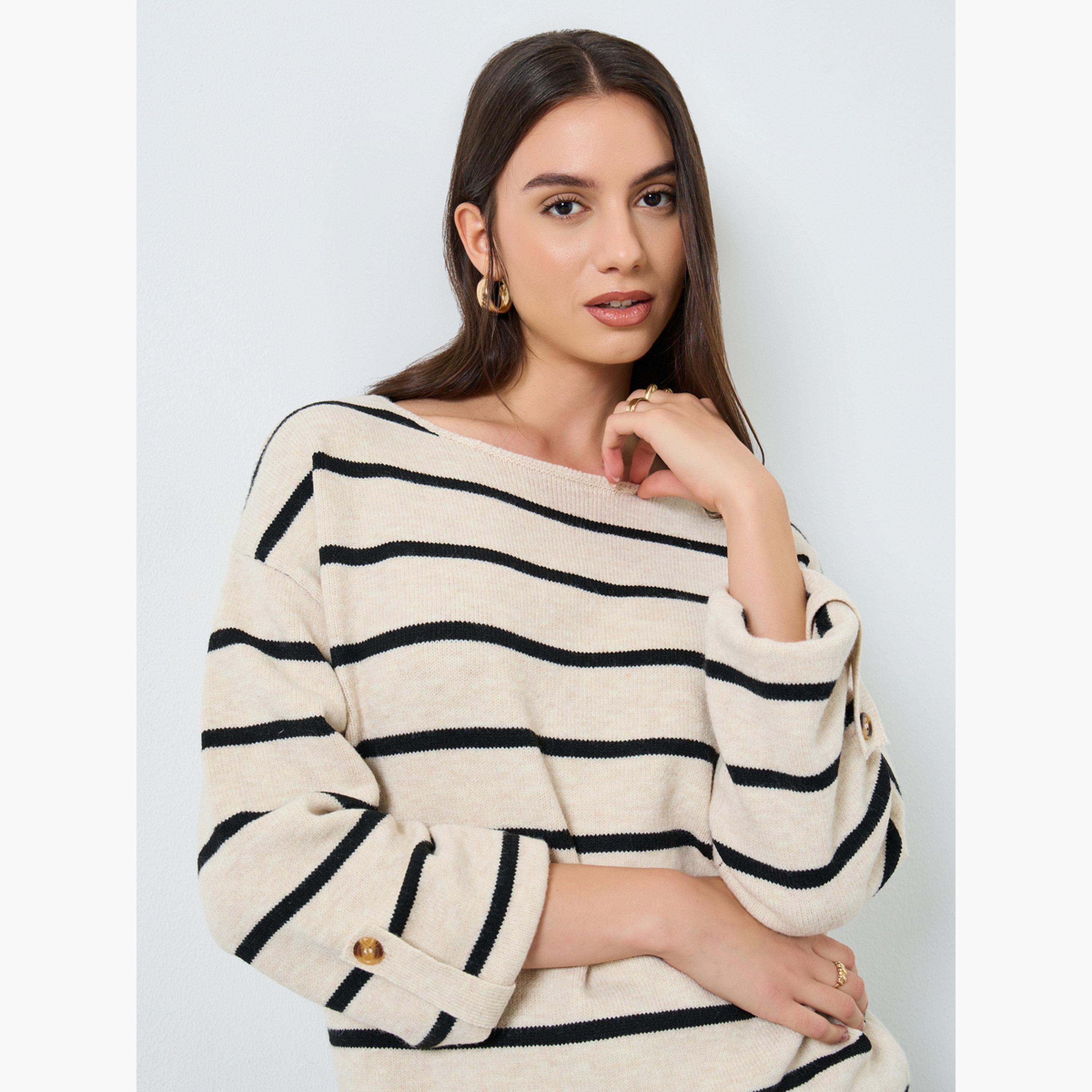 Take Two Beige Striped Boat Neck Sweater-women-clothing-cardigansandjumpers-jumpers-image-4