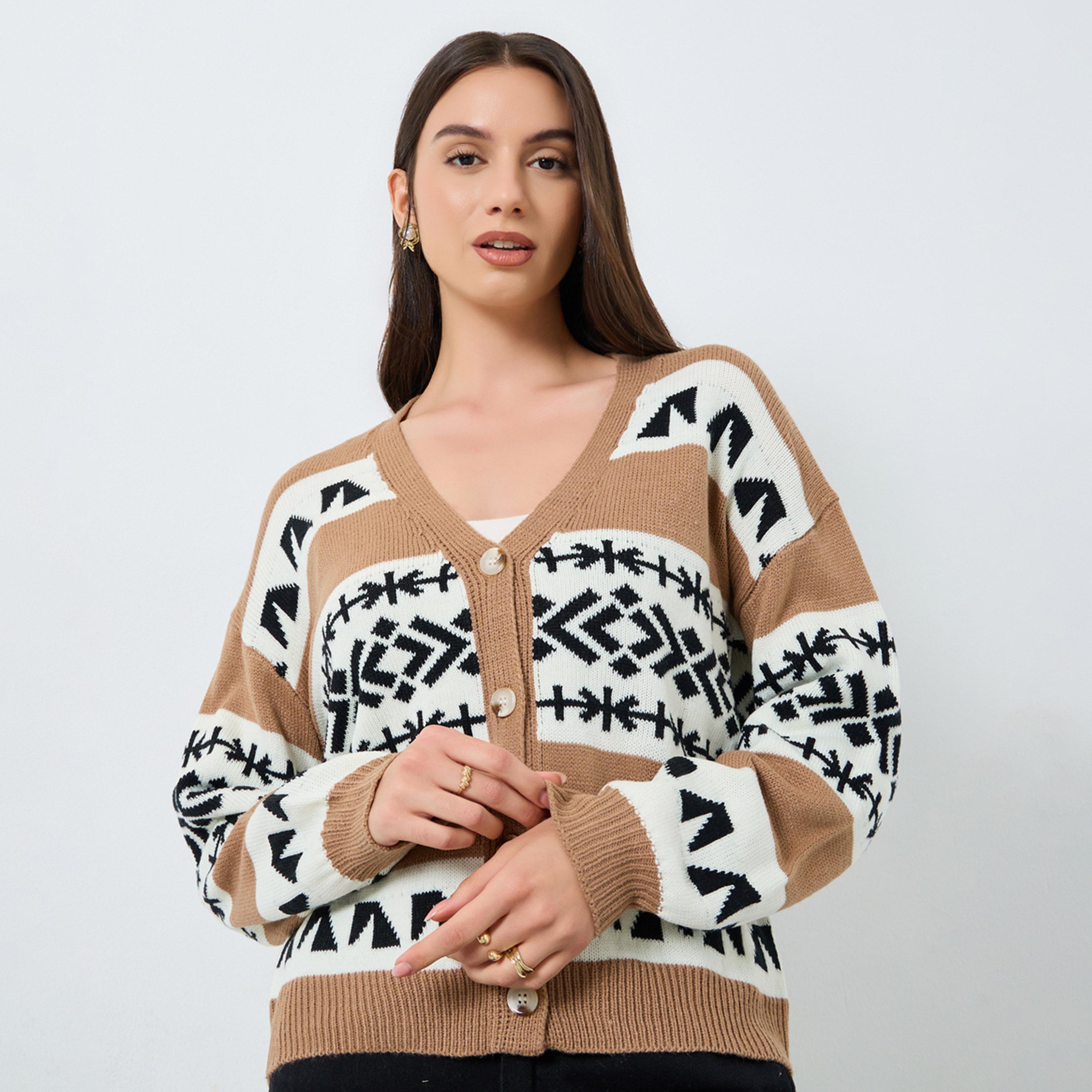 Take Two Geometric Pattern Knit Cardigan-women-clothing-cardigansandjumpers-cardigans-image-1