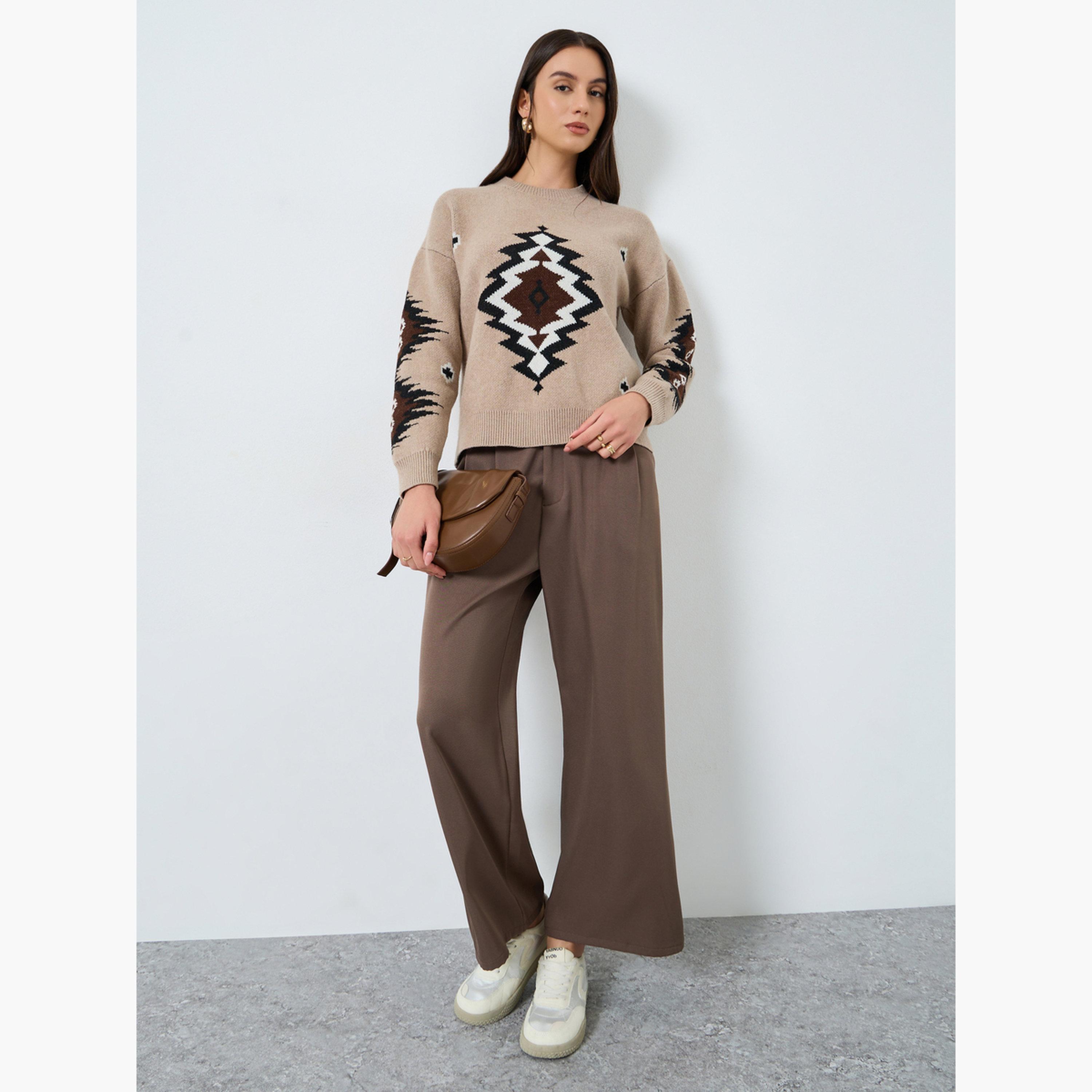 Take Two Beige Tribal Pattern Knit Sweater-women-clothing-cardigansandjumpers-jumpers-image-2