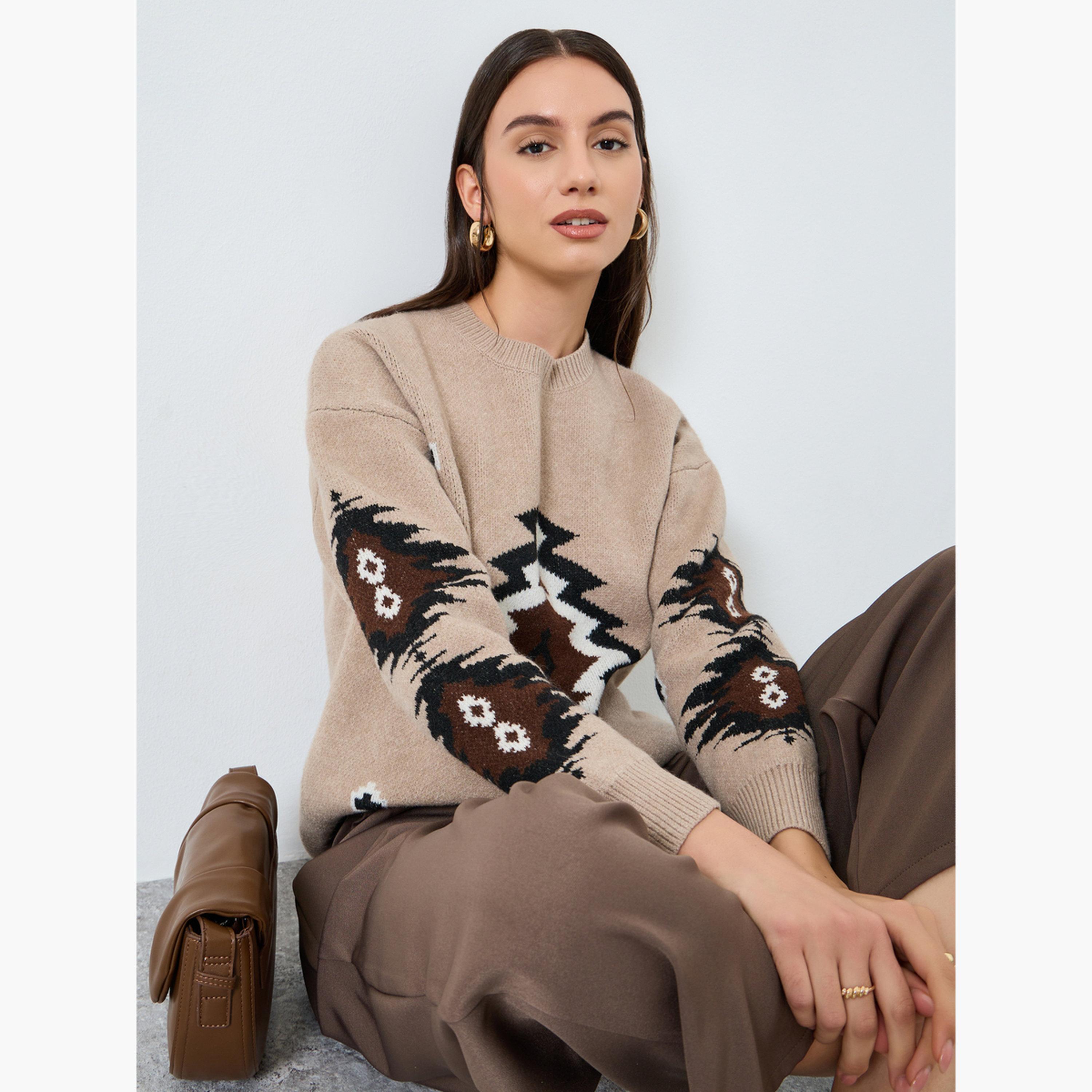 Take Two Beige Tribal Pattern Knit Sweater-women-clothing-cardigansandjumpers-jumpers-image-3
