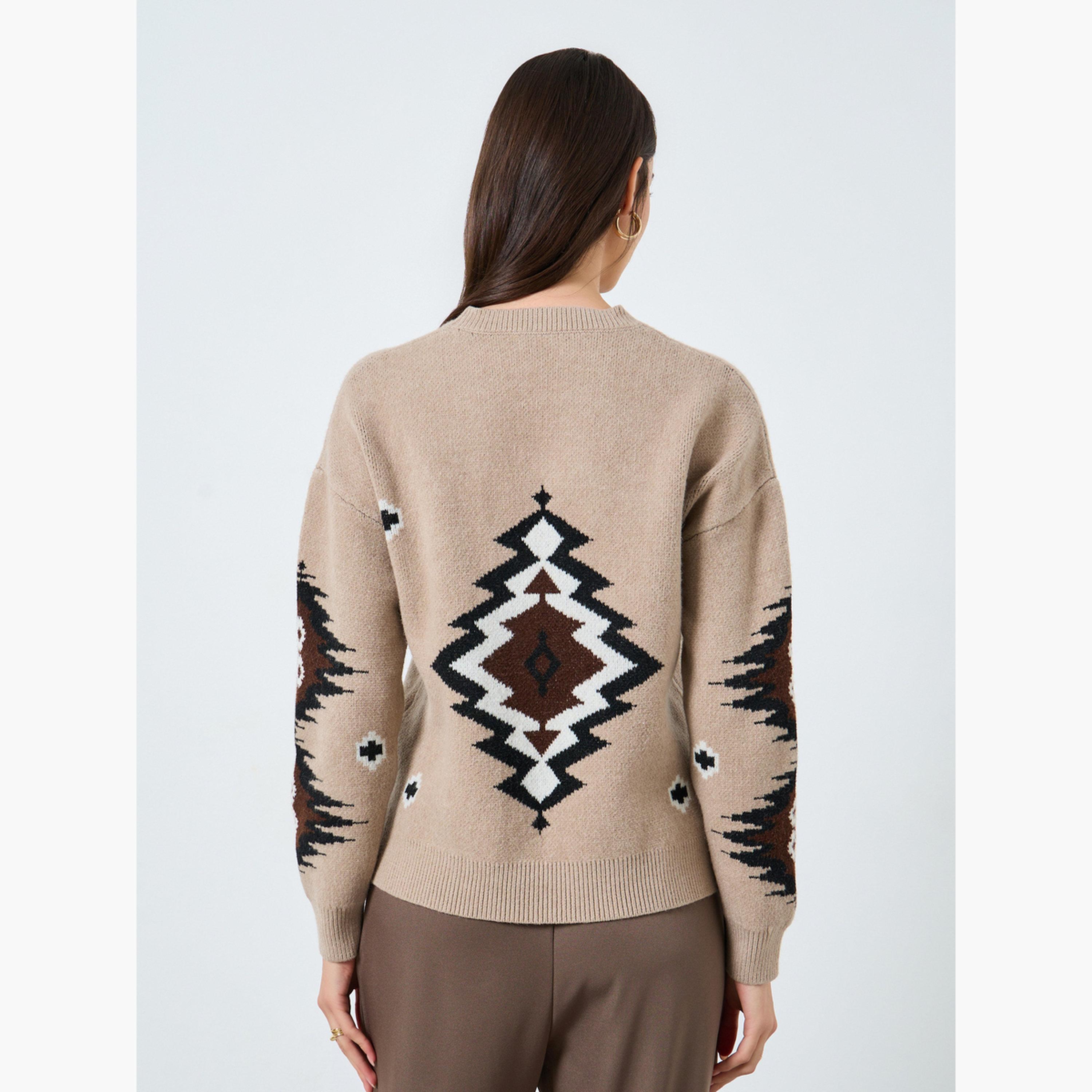 Take Two Beige Tribal Pattern Knit Sweater-women-clothing-cardigansandjumpers-jumpers-image-4