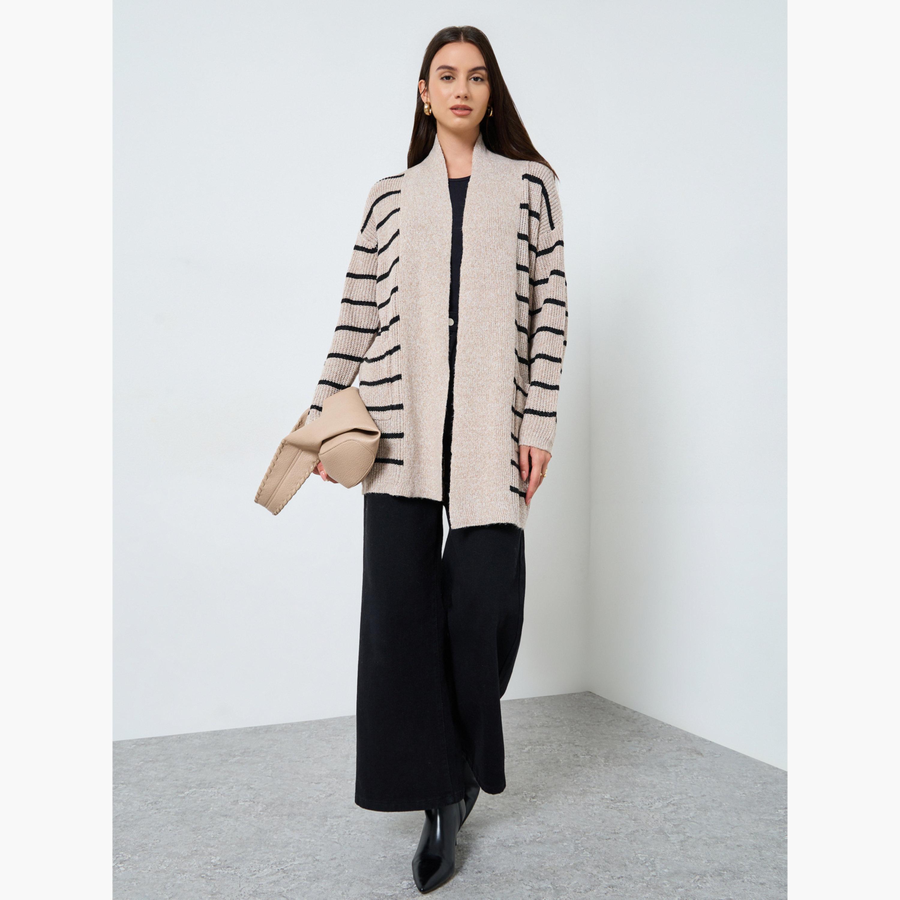 Take Two Beige Striped Longline Cardigan-women-clothing-cardigansandjumpers-cardigans-image-2
