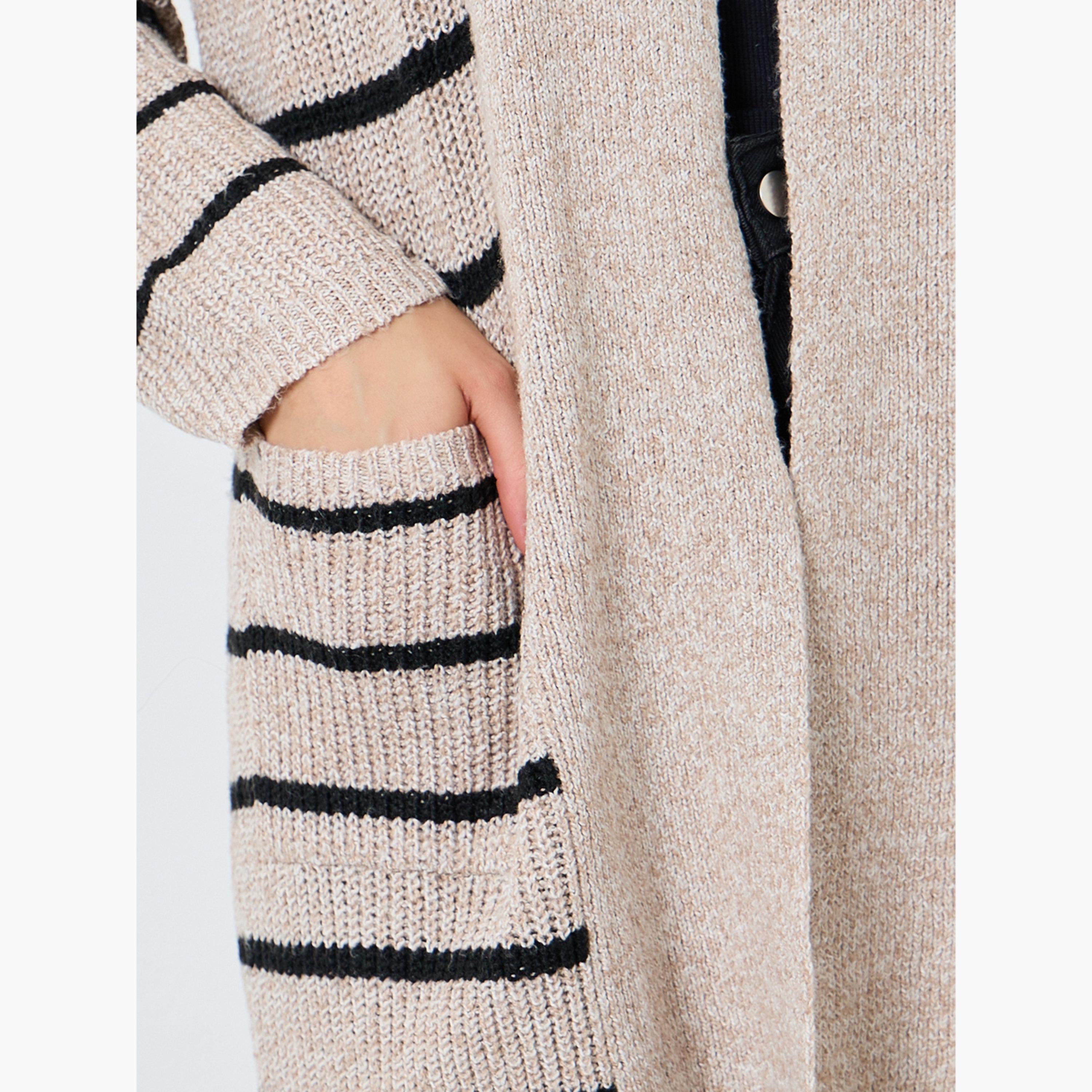 Take Two Beige Striped Longline Cardigan-women-clothing-cardigansandjumpers-cardigans-image-3