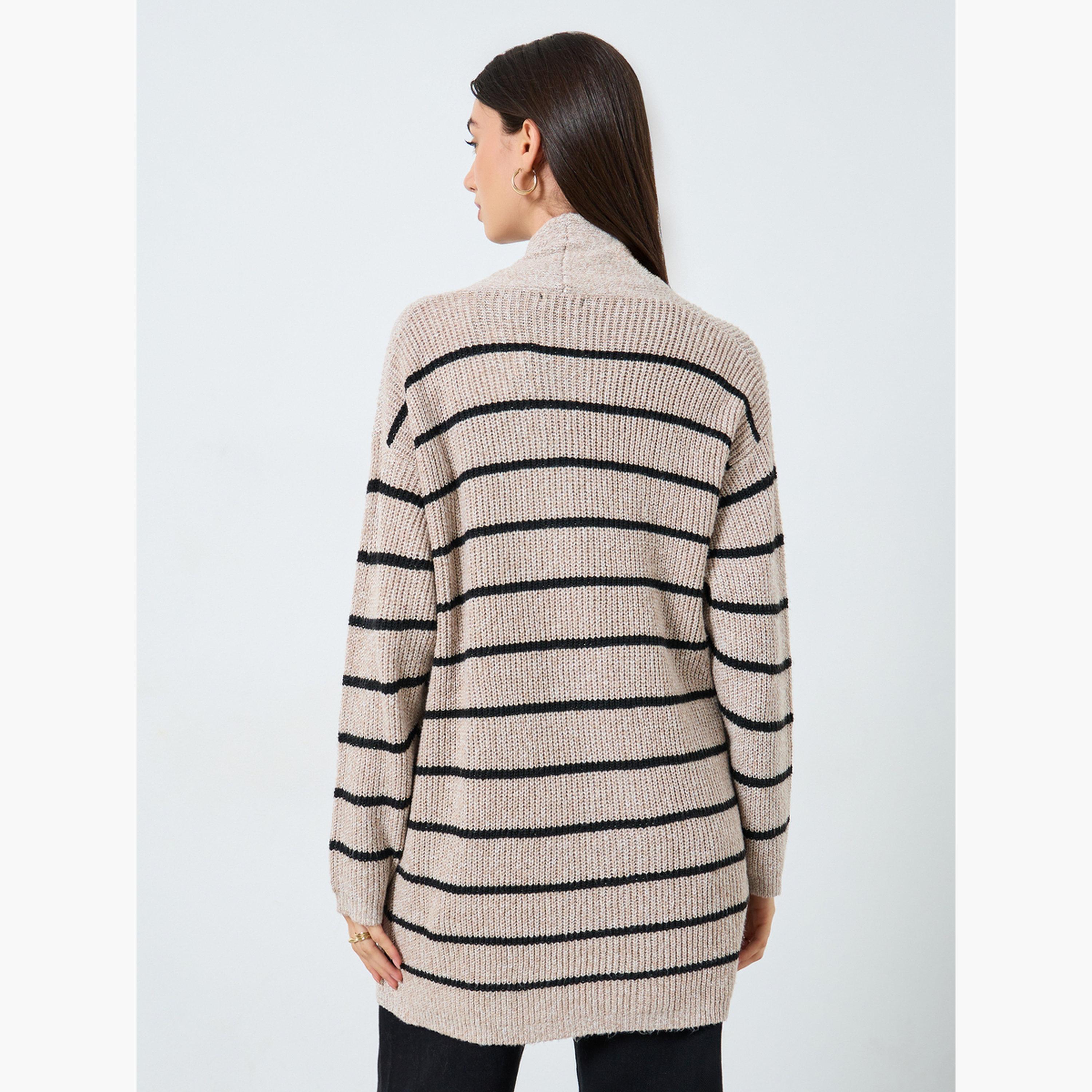 Take Two Beige Striped Longline Cardigan-women-clothing-cardigansandjumpers-cardigans-image-4