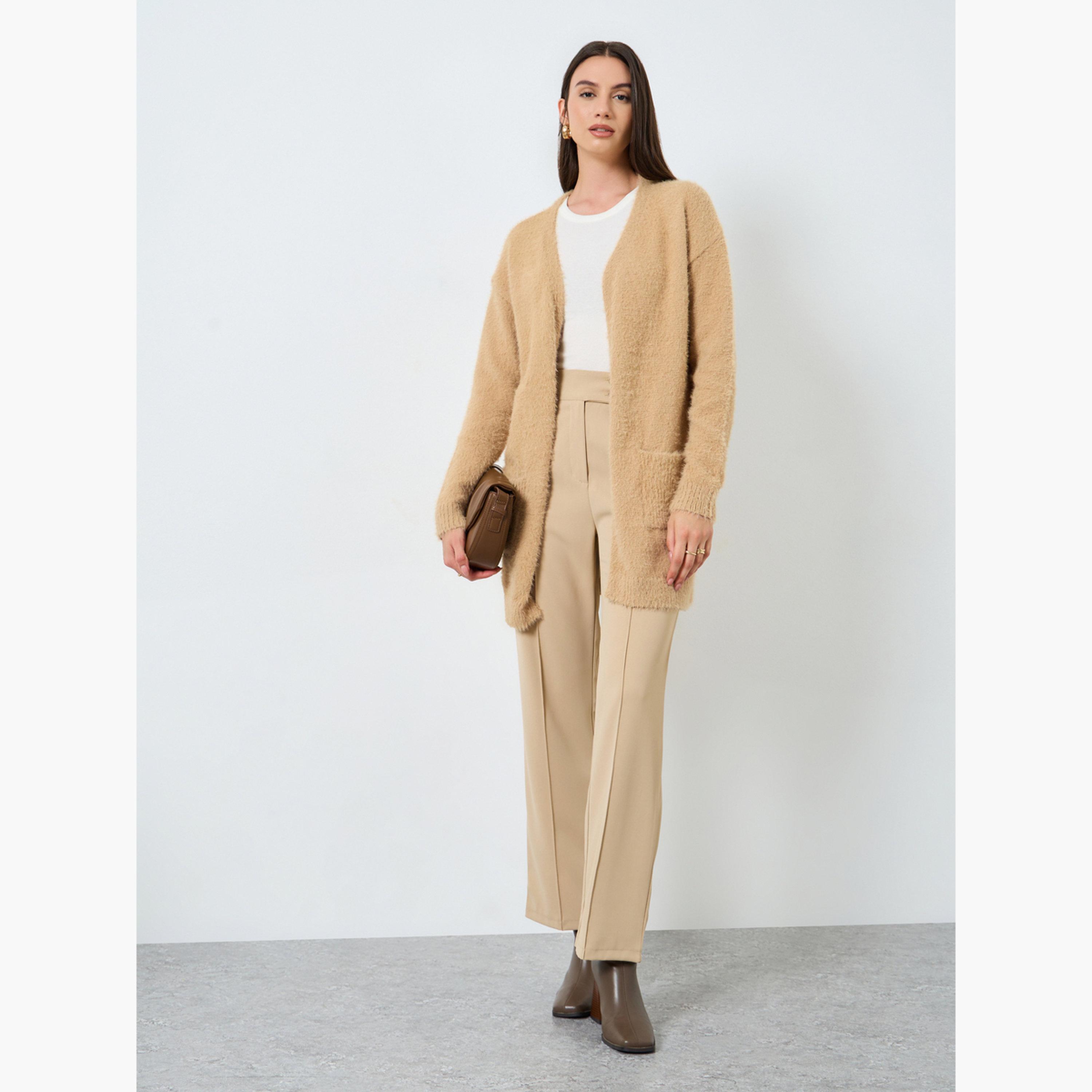 Take Two Khaki Furry Knit Longline Cardigan-women-clothing-cardigansandjumpers-cardigans-image-2