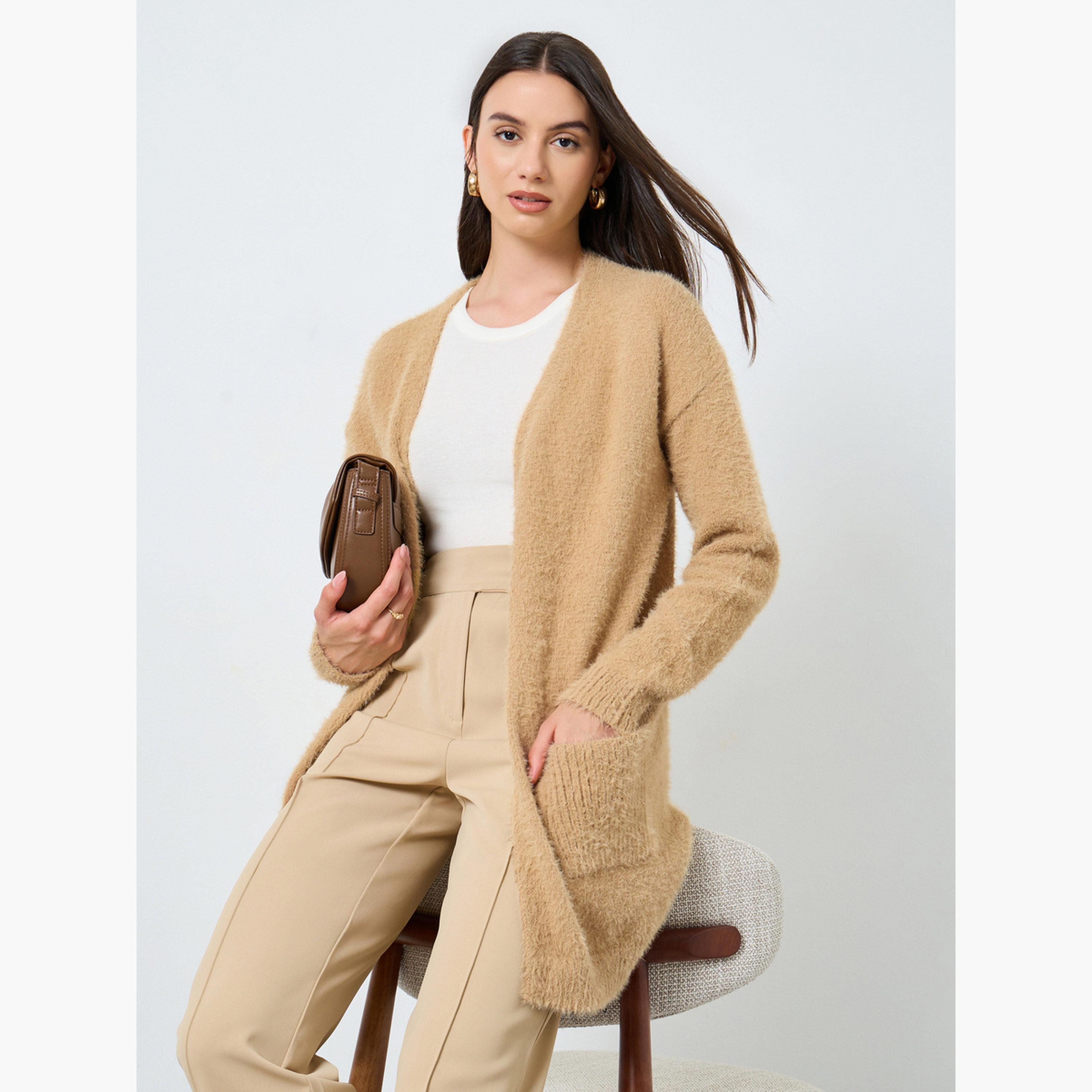 Take Two Khaki Furry Knit Longline Cardigan-women-clothing-cardigansandjumpers-cardigans-image-3