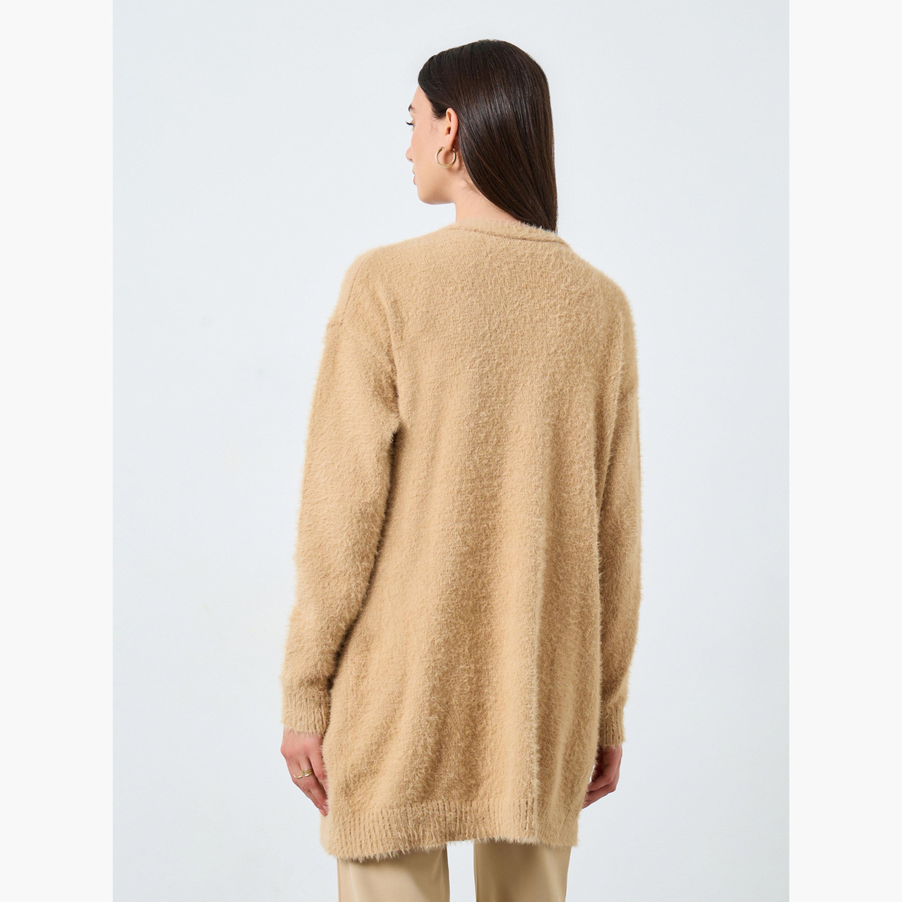 Take Two Khaki Furry Knit Longline Cardigan-women-clothing-cardigansandjumpers-cardigans-image-5