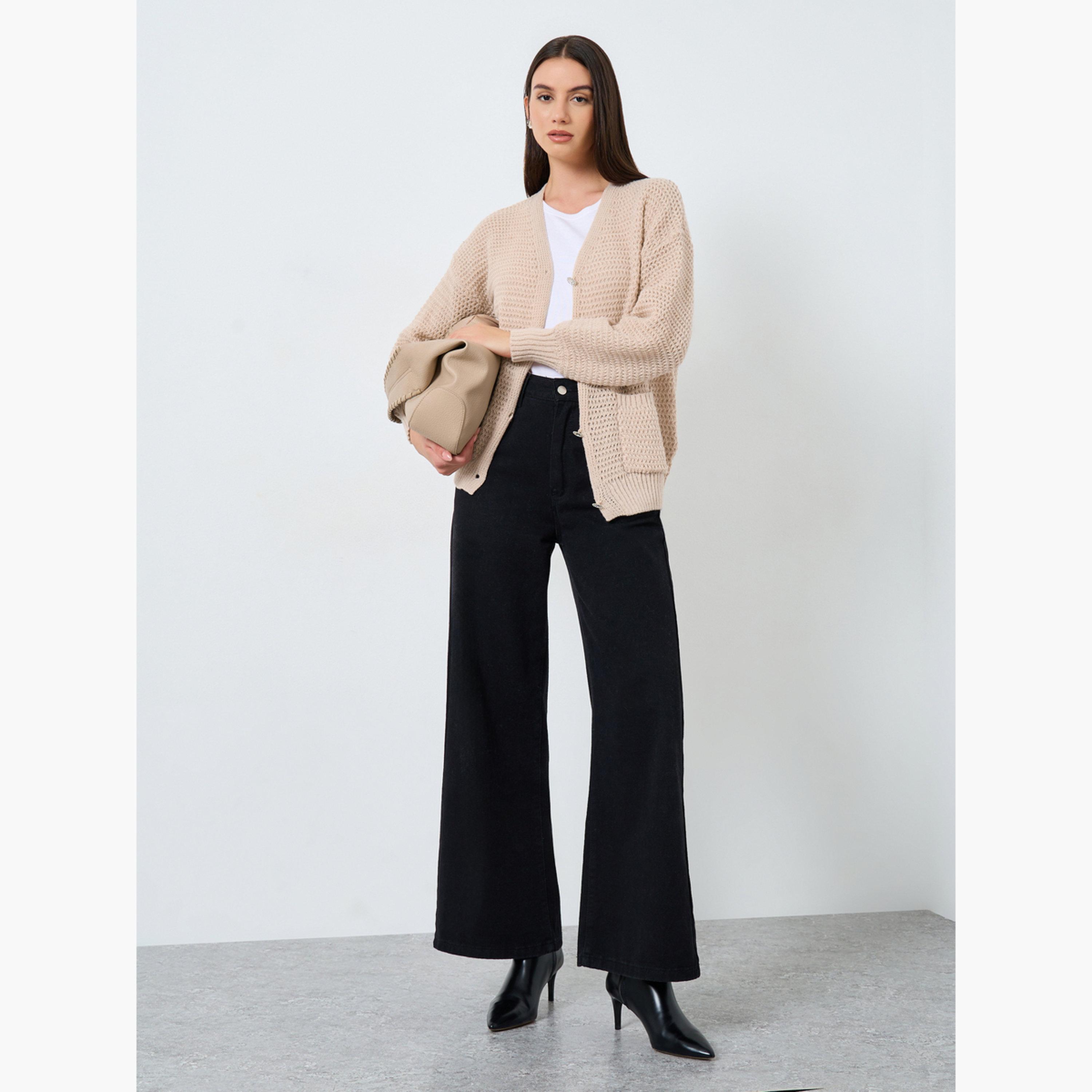 Take Two Beige Chunky Knit Cardigan with Patch Pocket-women-clothing-cardigansandjumpers-cardigans-image-2