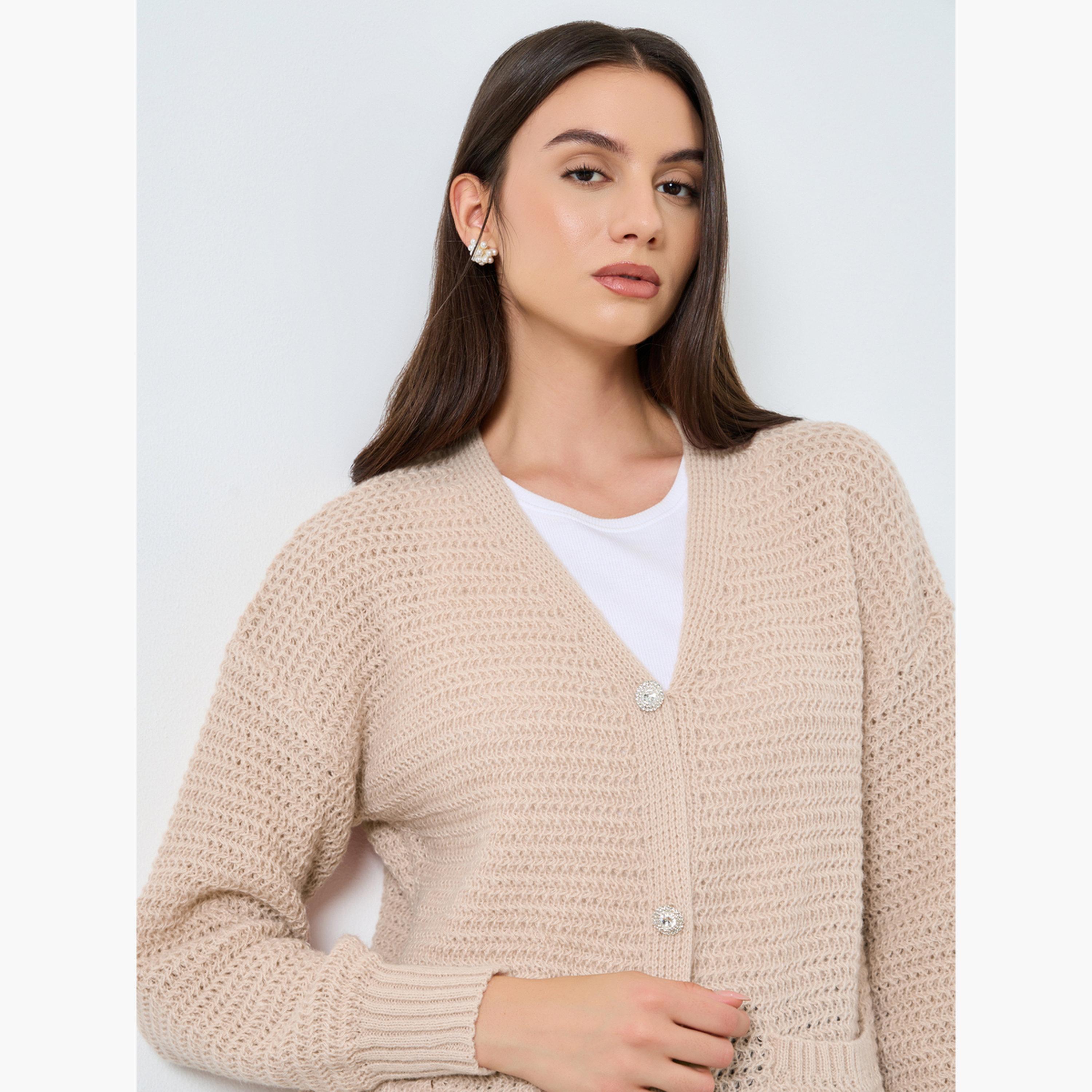 Take Two Beige Chunky Knit Cardigan with Patch Pocket-women-clothing-cardigansandjumpers-cardigans-image-3