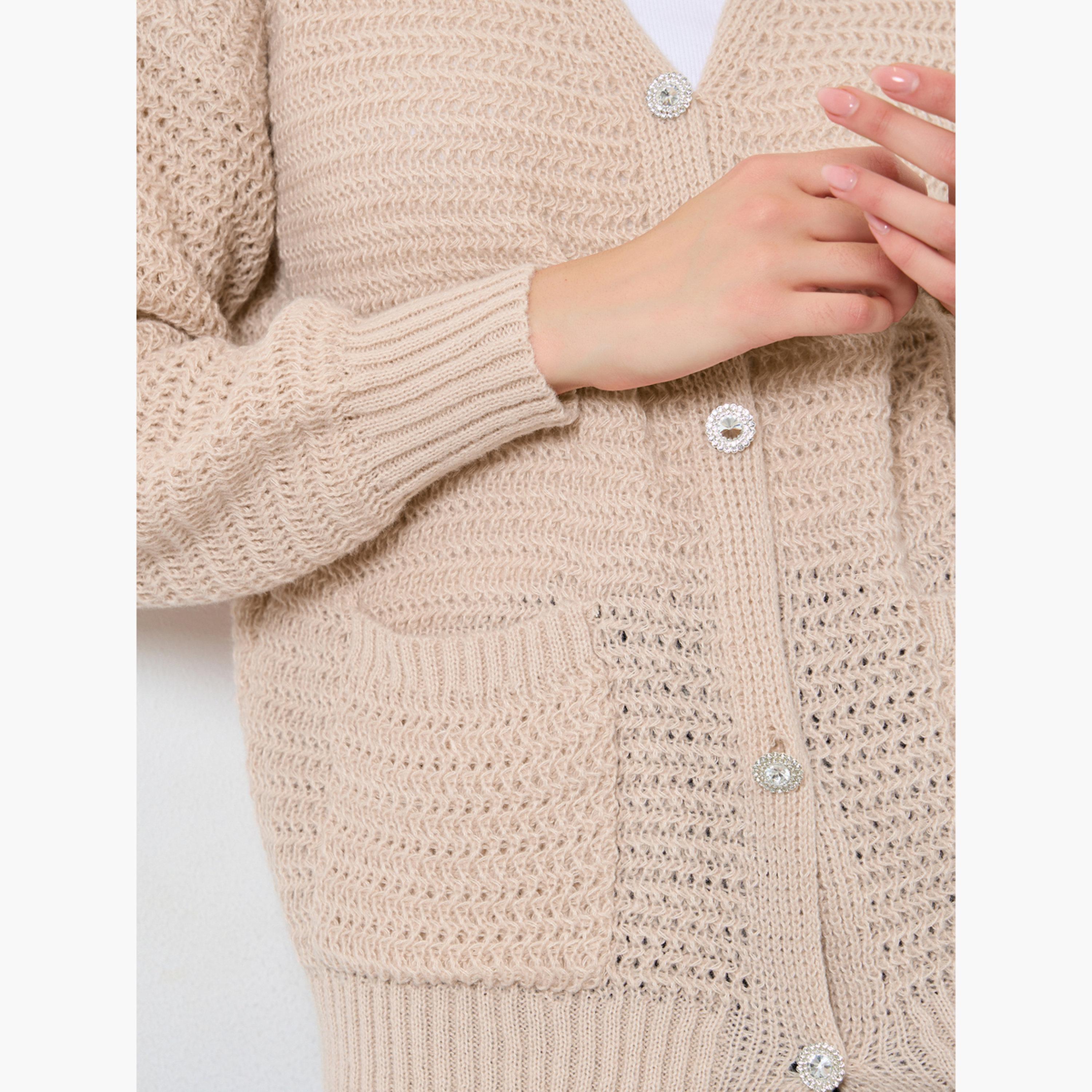 Take Two Beige Chunky Knit Cardigan with Patch Pocket-women-clothing-cardigansandjumpers-cardigans-image-5
