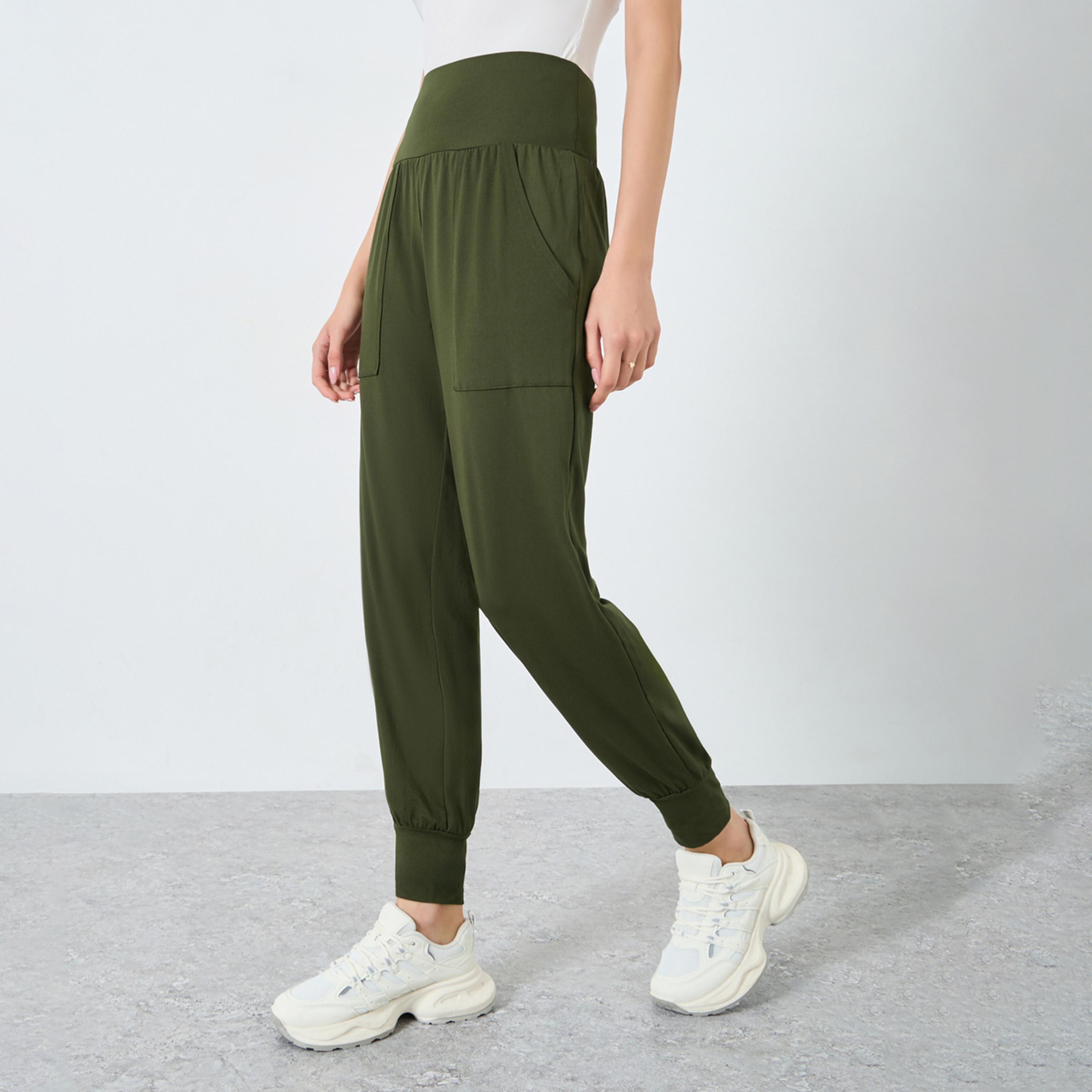 تيك تو - بنطال سادة بخصر مطاطي مع جيوب-women-clothing-bottoms-trousers-image-1