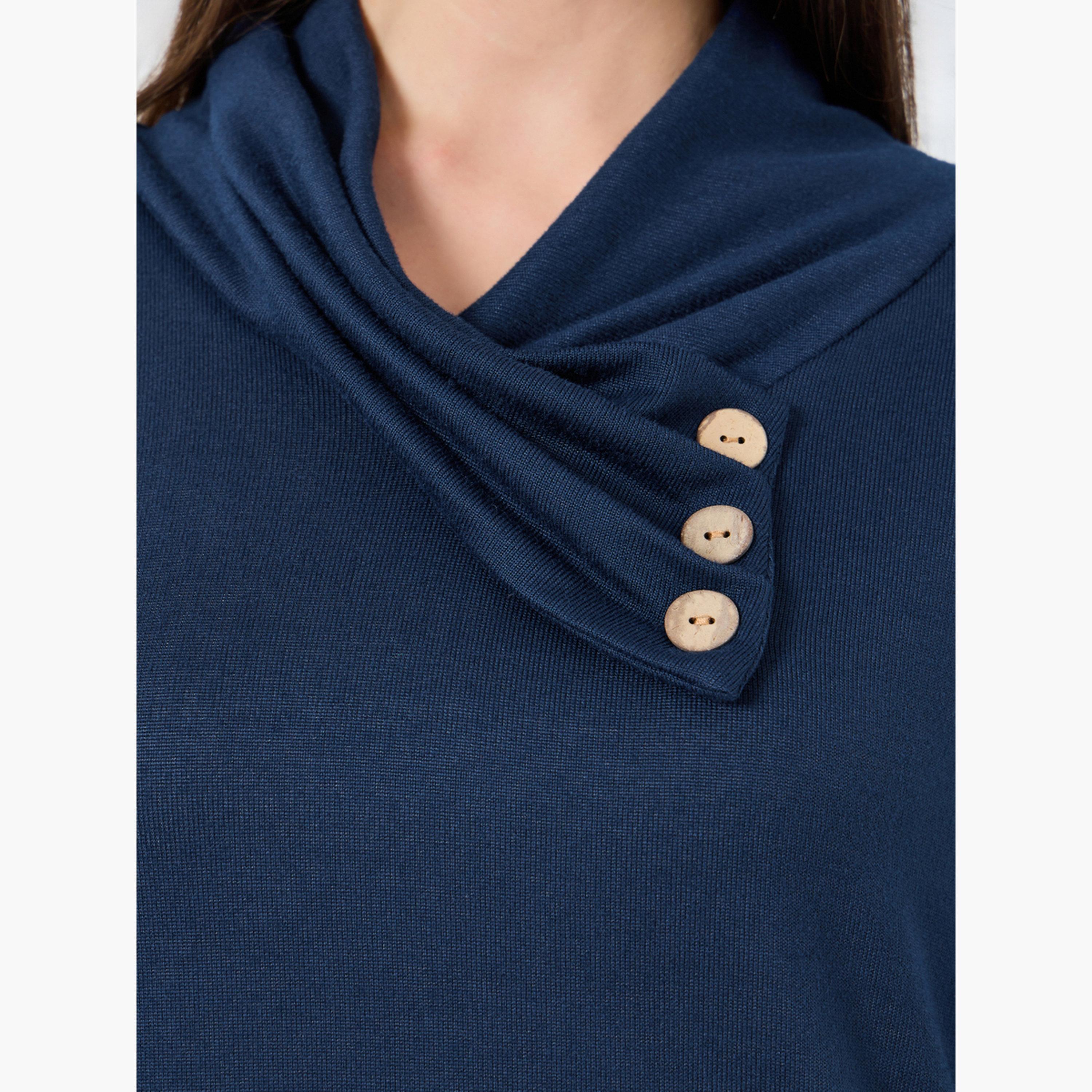 Take Two Navy Blue Long Sleeve Top with Button Detail-women-clothing-shirtsandblouses-shirts-image-3